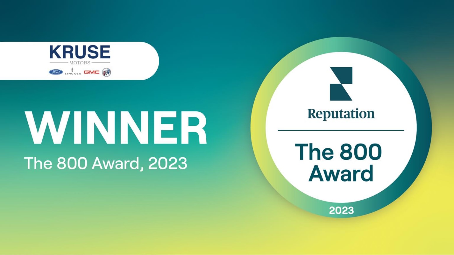 a blue and green banner with a white circle and the words kruse award winner the 8000 award