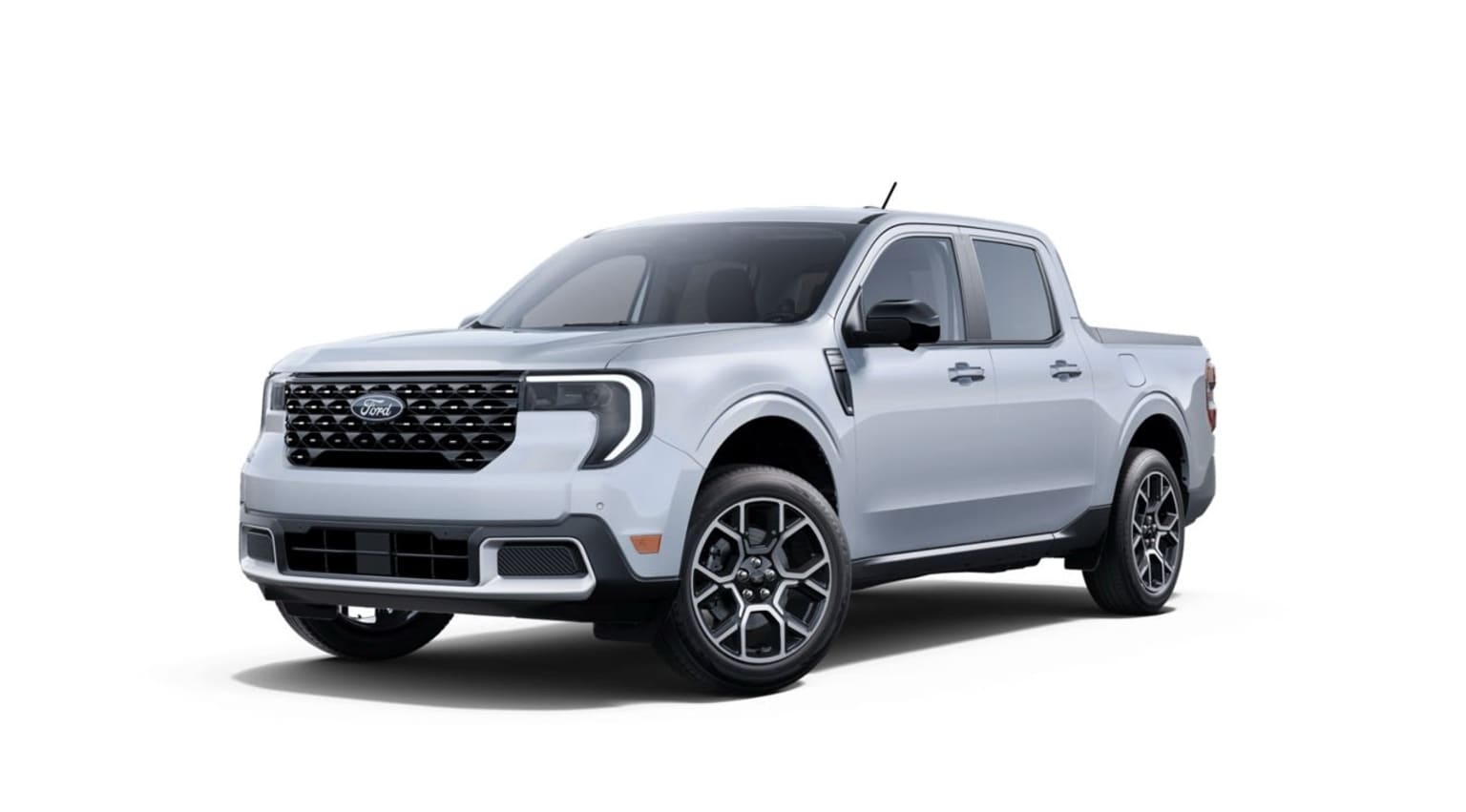 A white pickup truck with a bold, angular design and large wheels stands prominently against a plain white background.