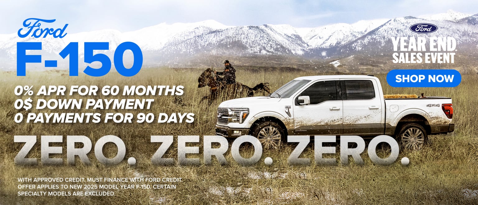 Image alt text: White pickup truck in snowy mountain landscape with promotional advertisement.