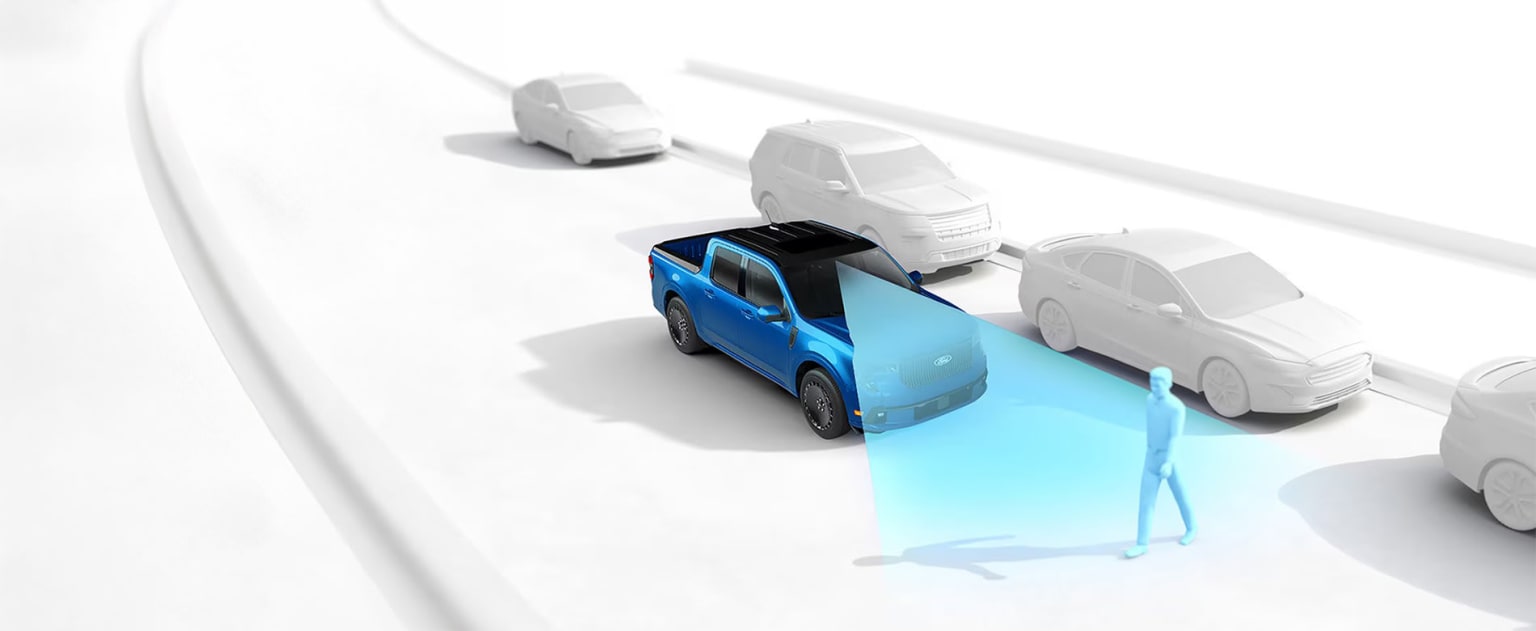 A blue car surrounded by white vehicles, with a bright blue light emanating from the car and casting a glow on the surrounding area.