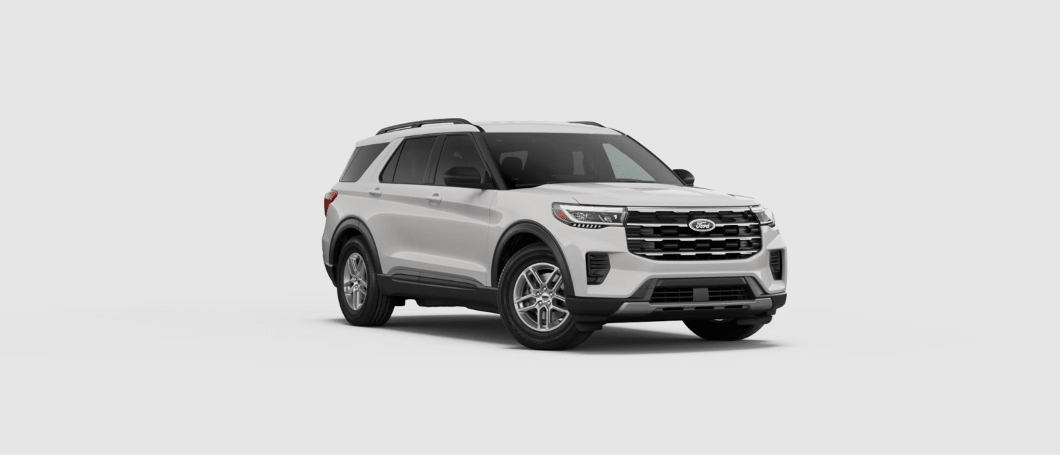A white SUV is centered on a light gray background.