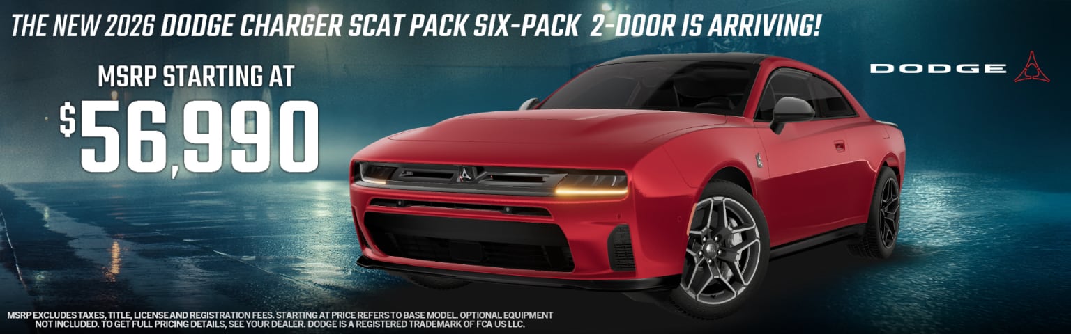 A red sporty car displayed in front, with a dramatic stormy background.