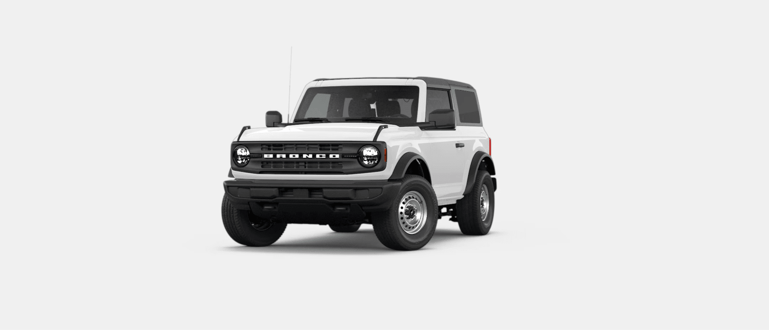 A white SUV is centered in the foreground against a plain, bright white background.