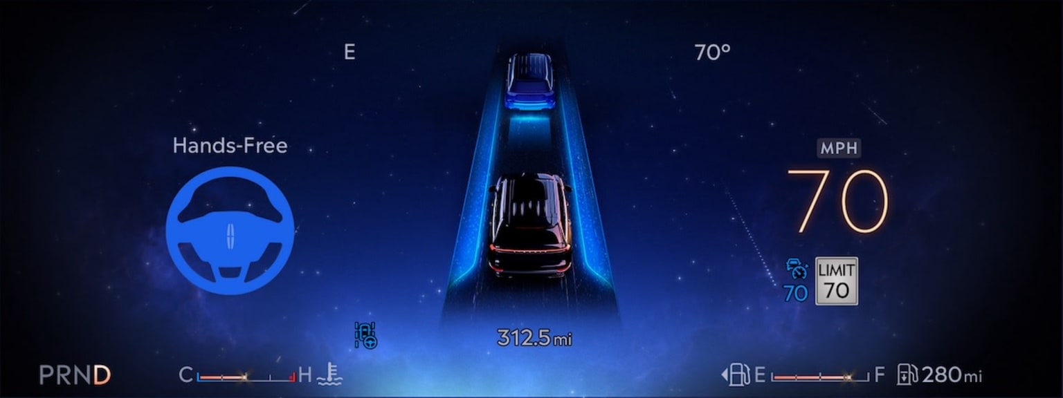 Lincoln Aviator Digital Cluster with MPH and lanes shown in blue light