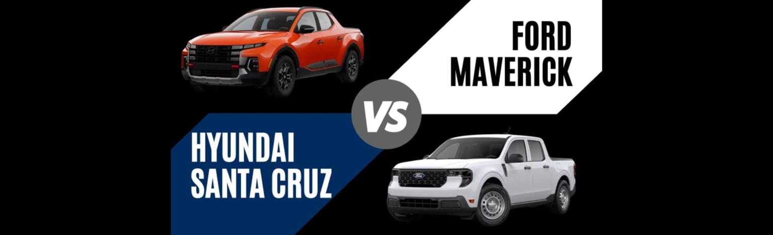 Two compact pickup trucks presented side-by-side with a "VS" graphic against a black background.