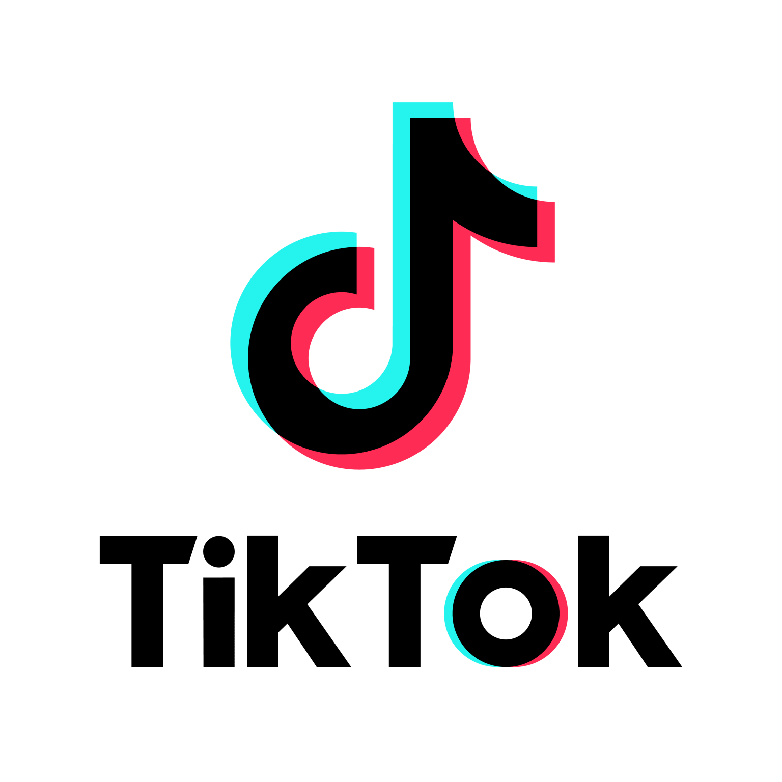 The image displays the TikTok logo, which features a stylized black "T" and "k" against a vibrant teal and pink background.