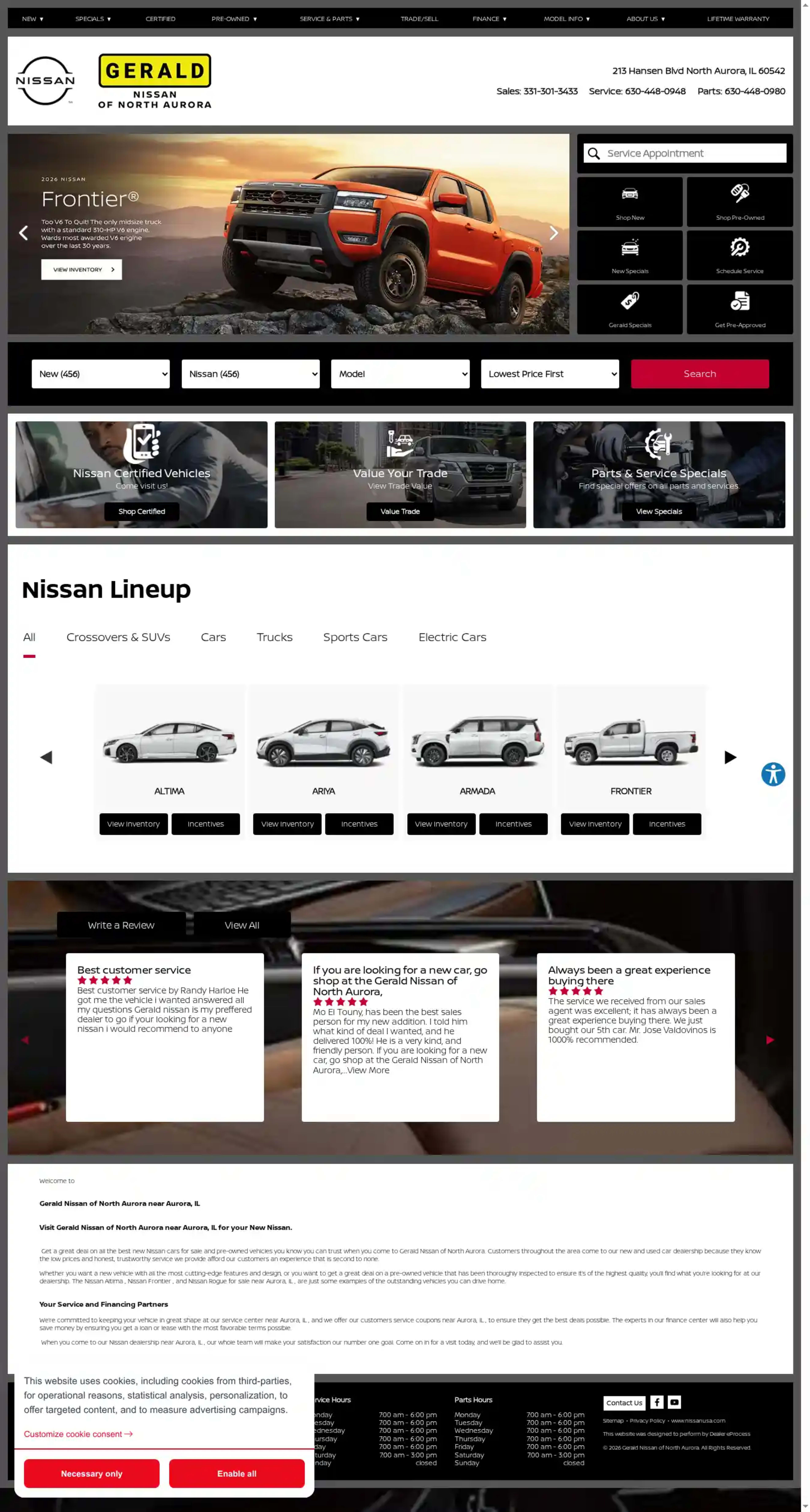 Screenshot of Gerald Nissan of North Aurora