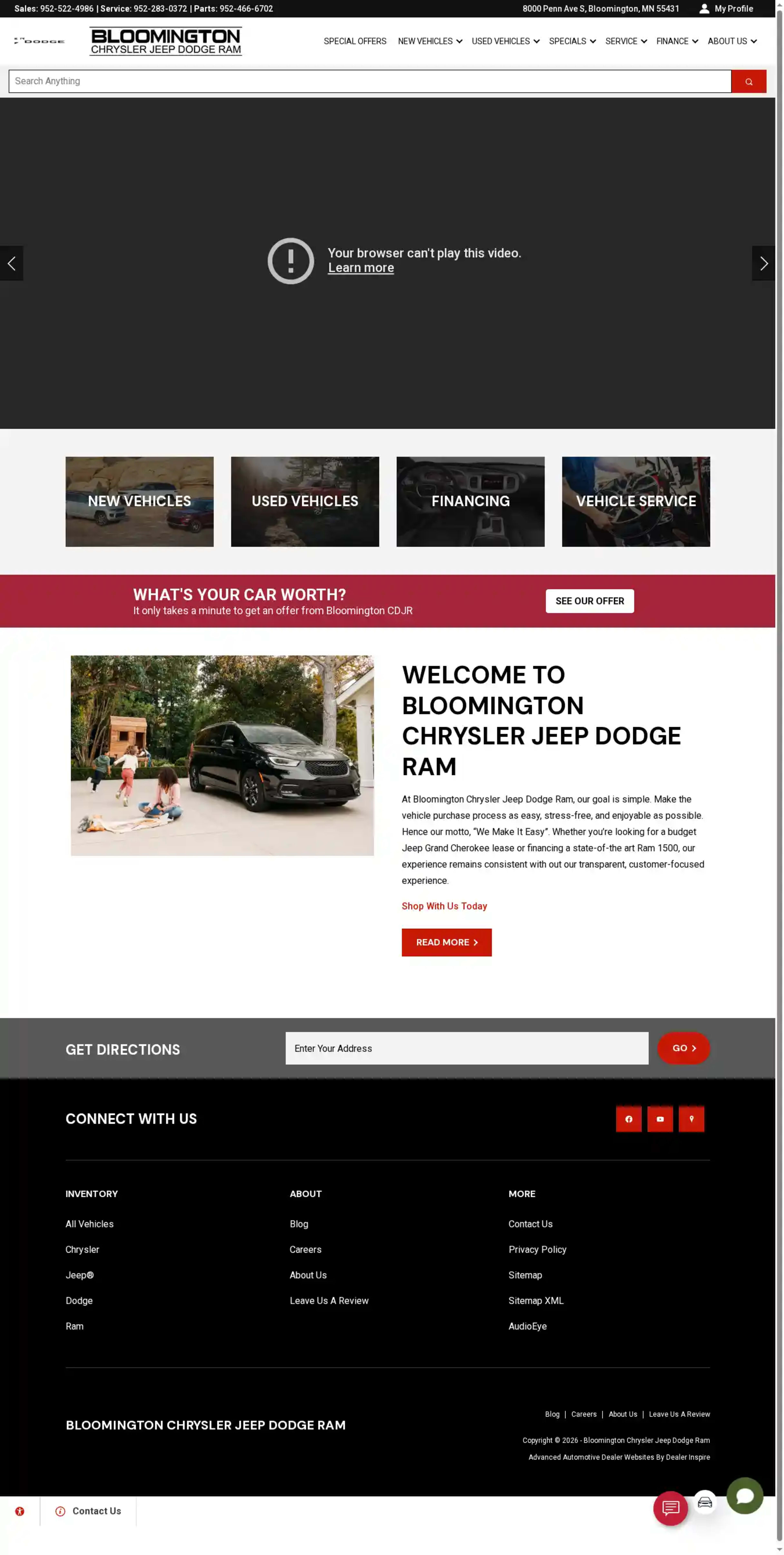 Screenshot of Bloomington Chrysler Jeep Dodge Ram