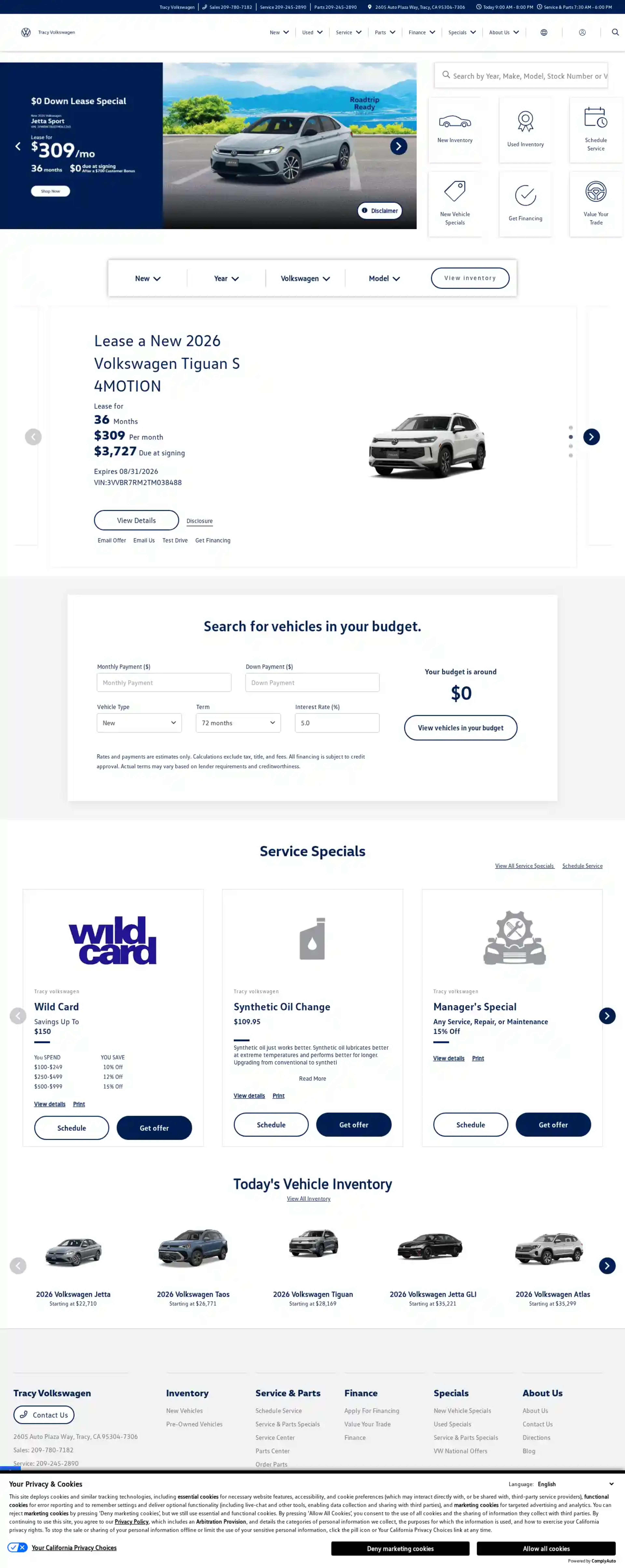 Screenshot of Tracy Volkswagen