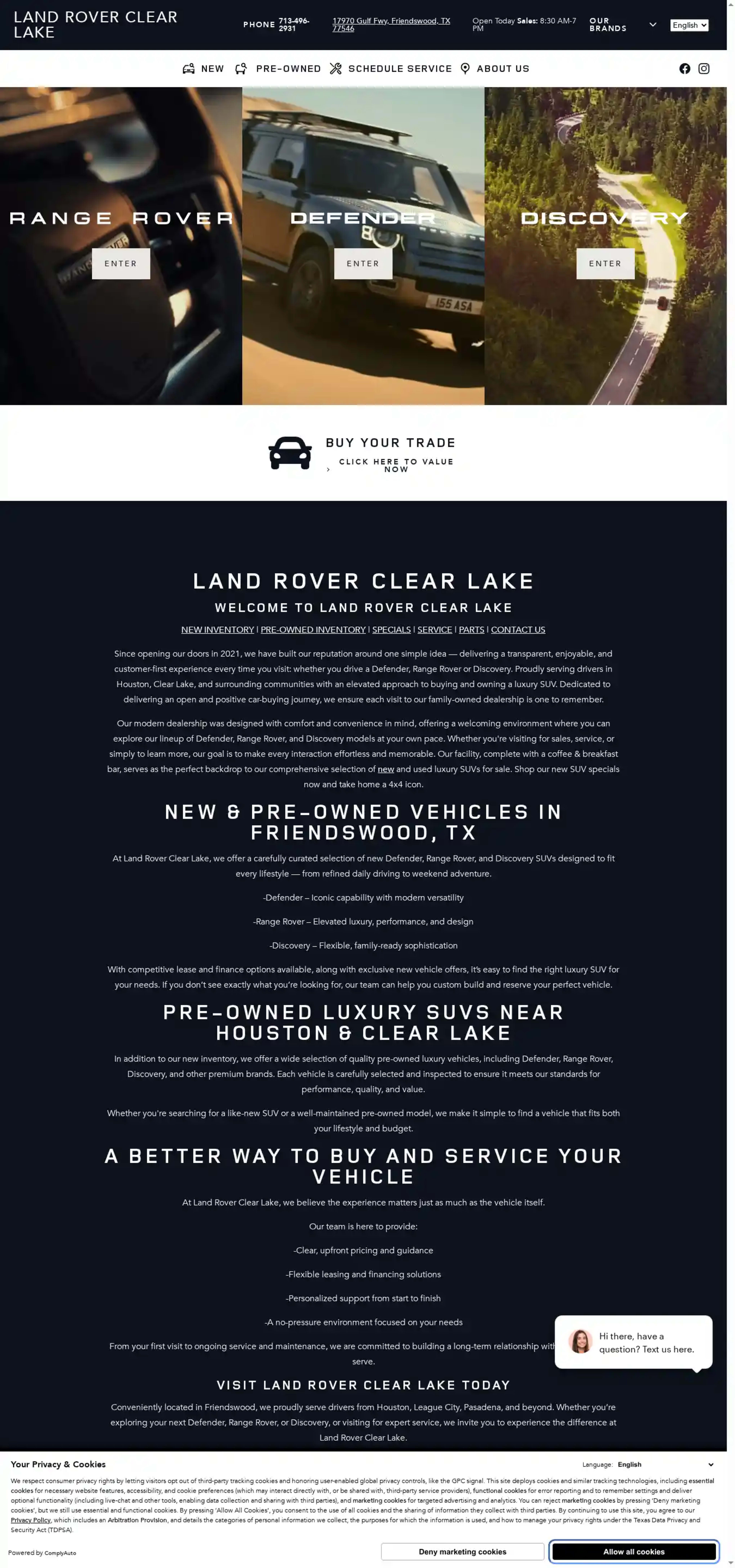 Screenshot of Land Rover Clear Lake
