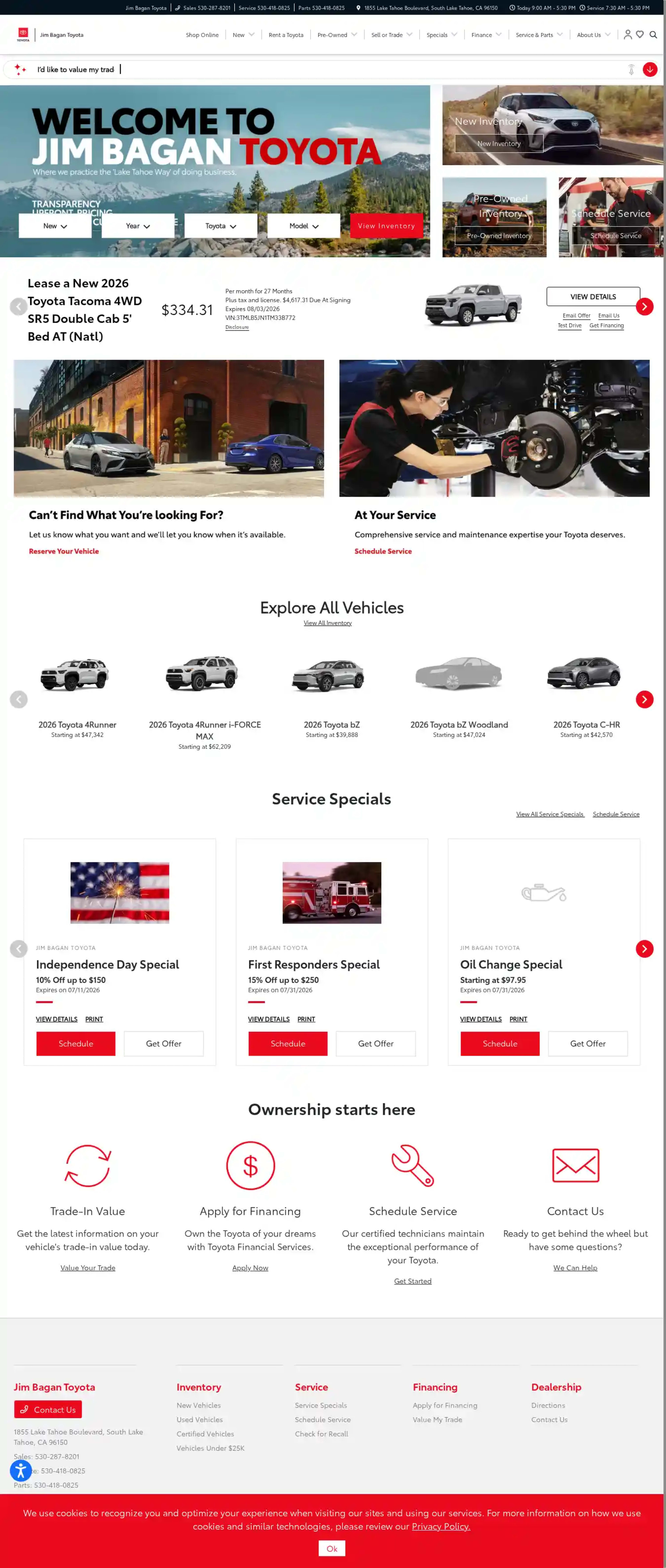 Screenshot of Jim Bagan Toyota