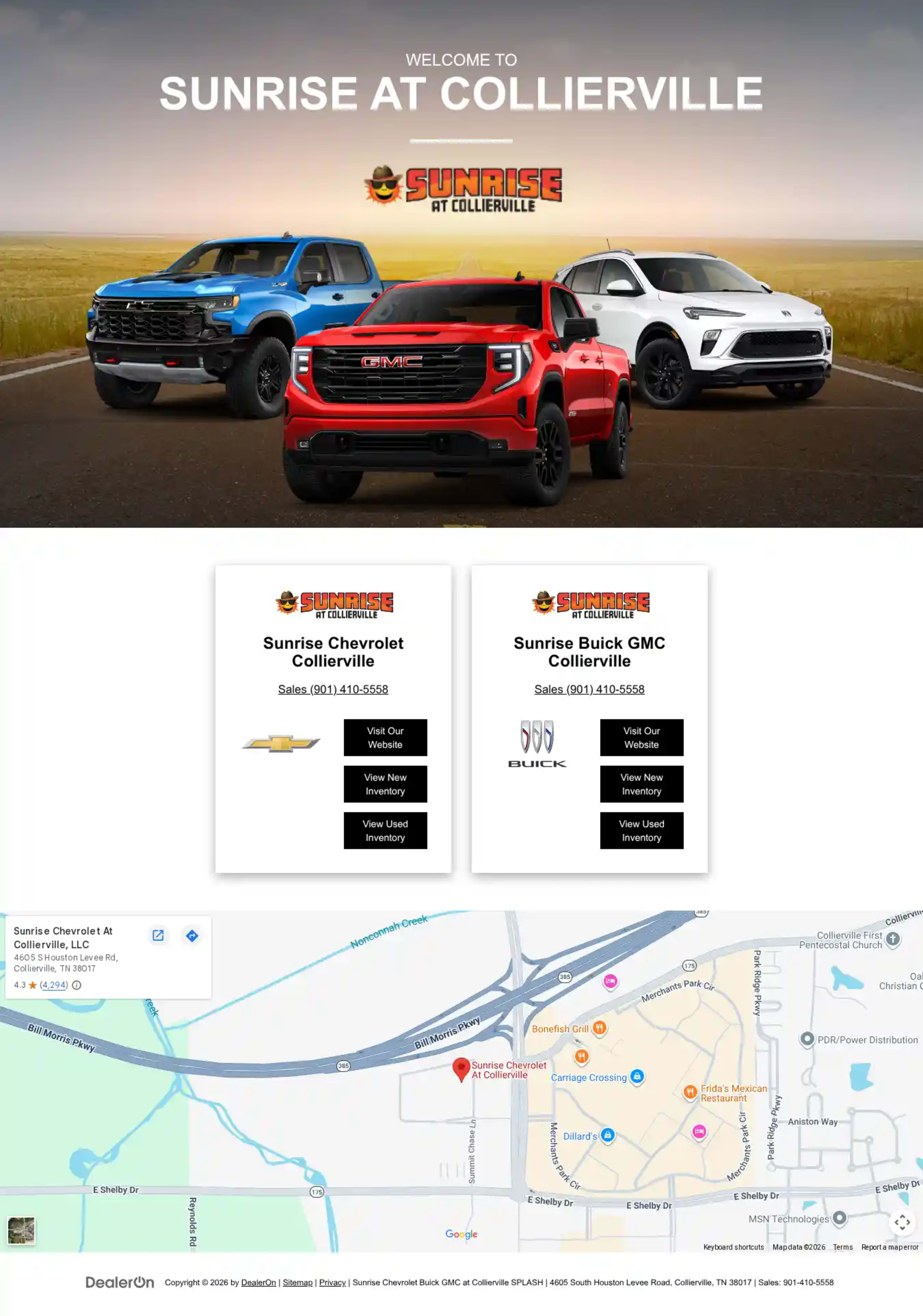 Screenshot of Sunrise Chevrolet Buick GMC at Collierville