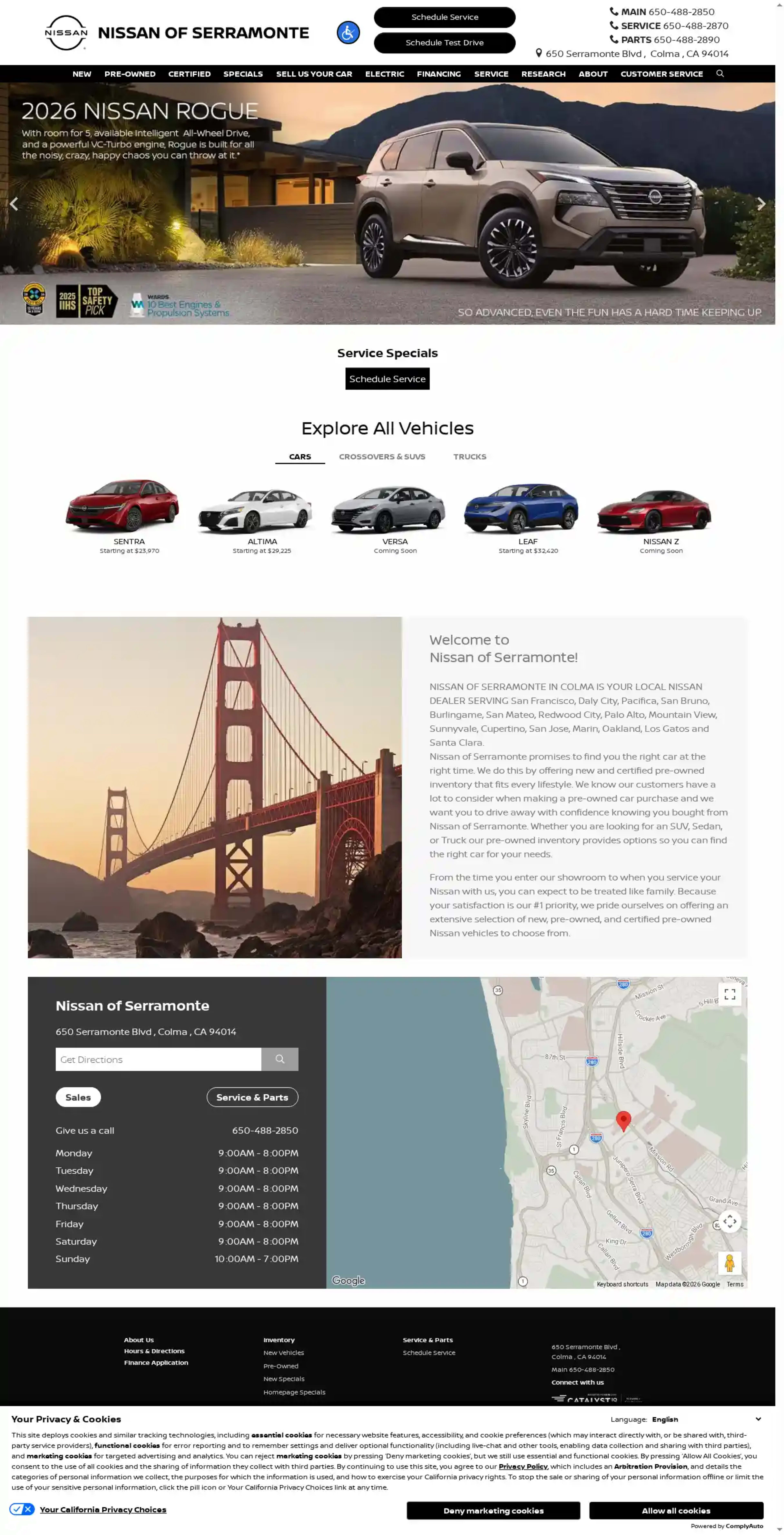 Screenshot of Nissan of Serramonte