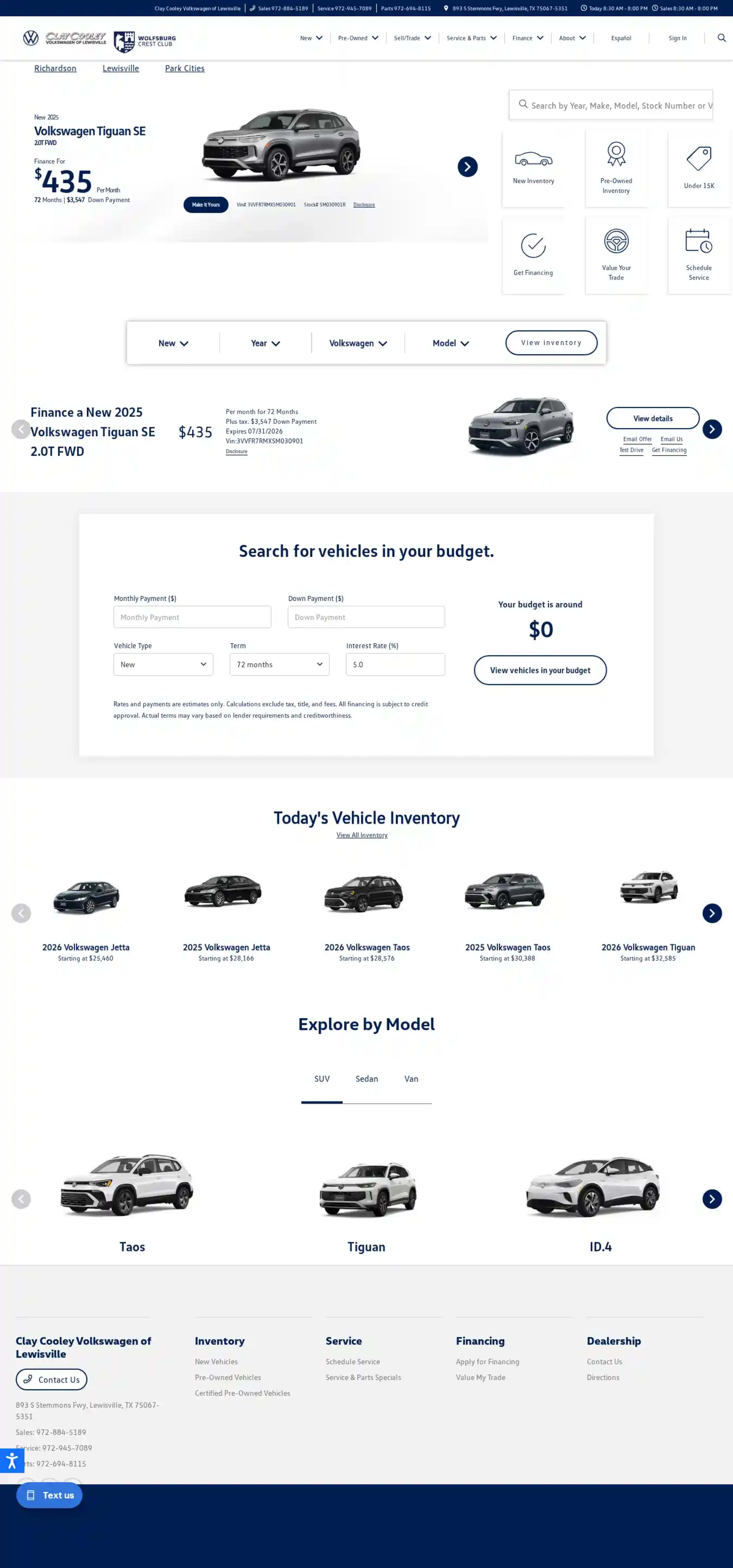 Screenshot of Clay Cooley Volkswagen of Lewisville
