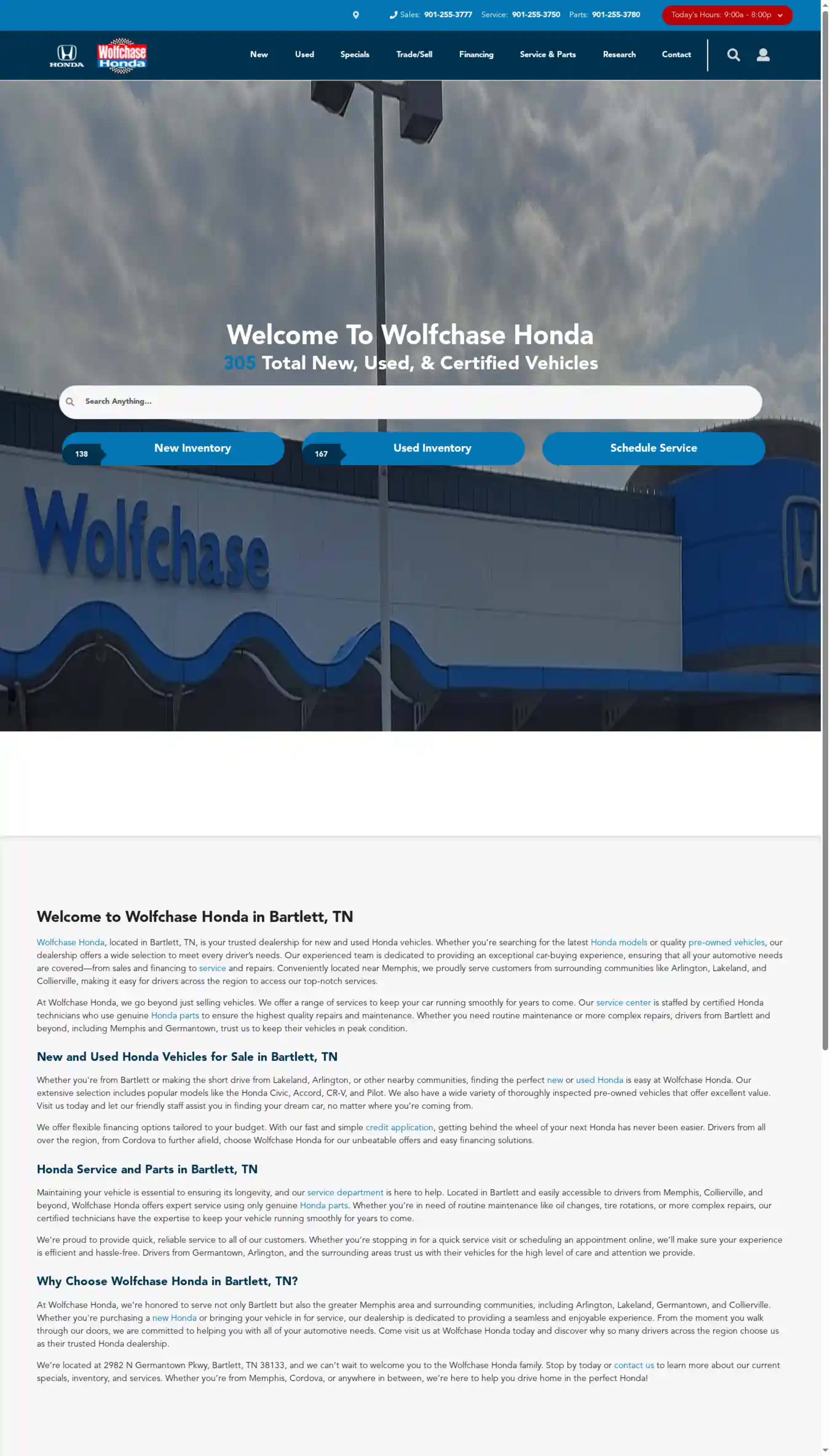 Screenshot of Wolfchase Honda