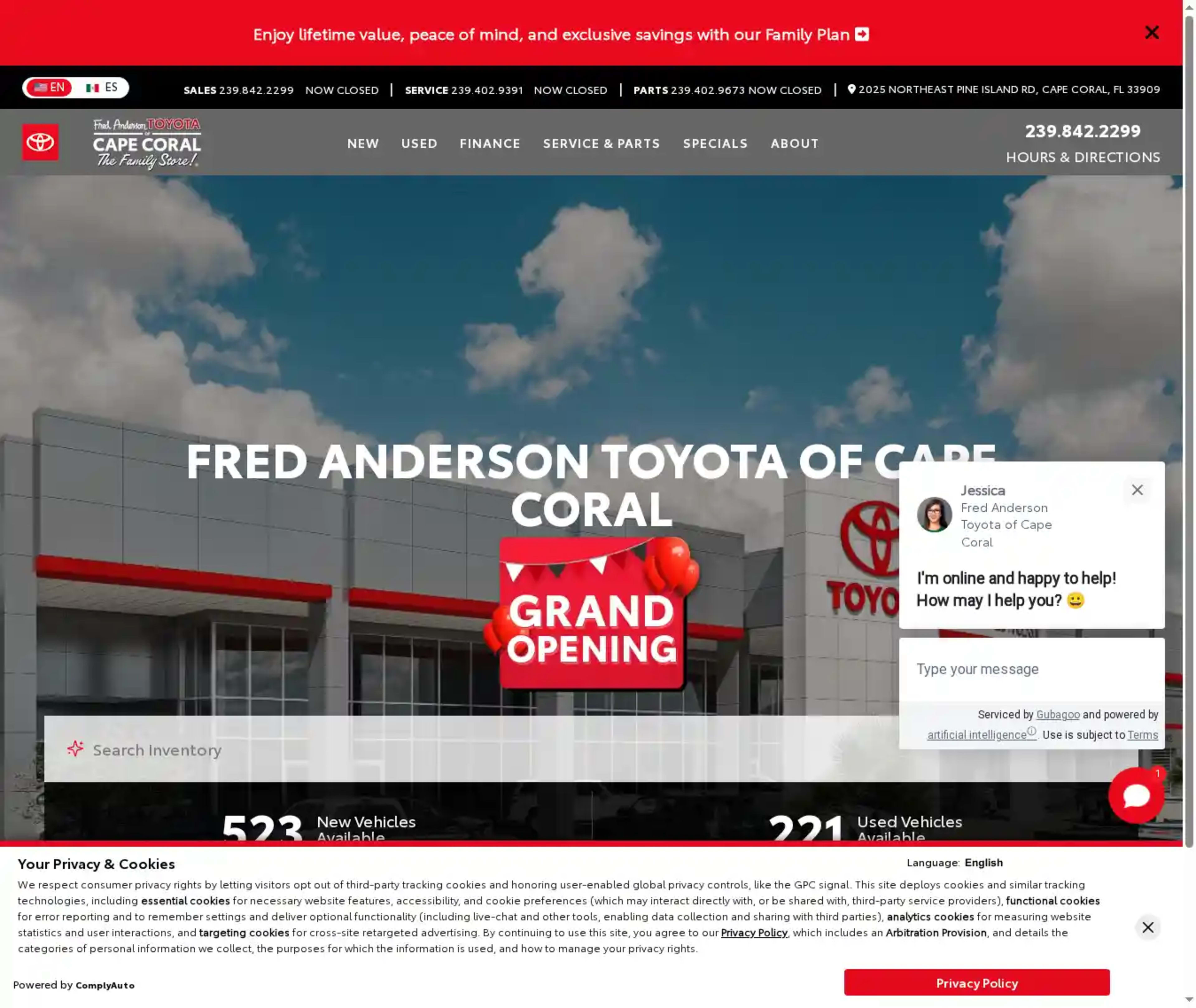 Screenshot of Fred Anderson Toyota of Cape Coral