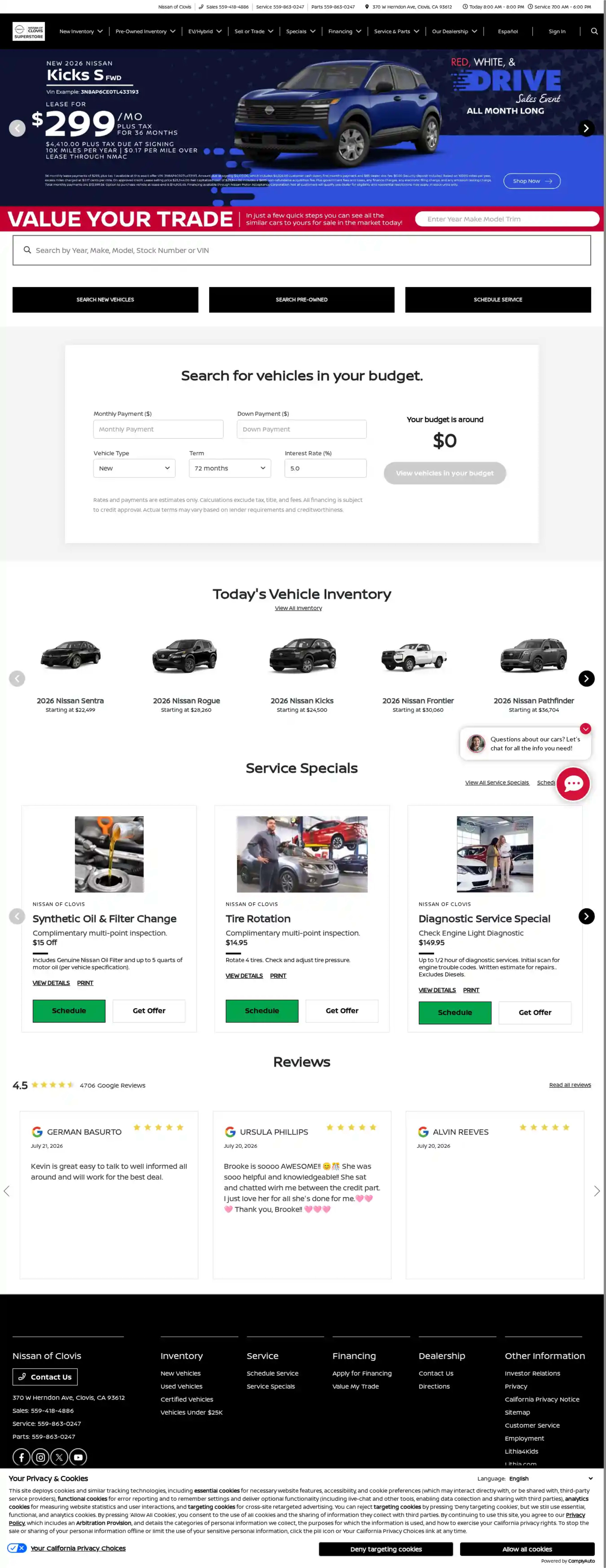 Screenshot of Nissan of Clovis