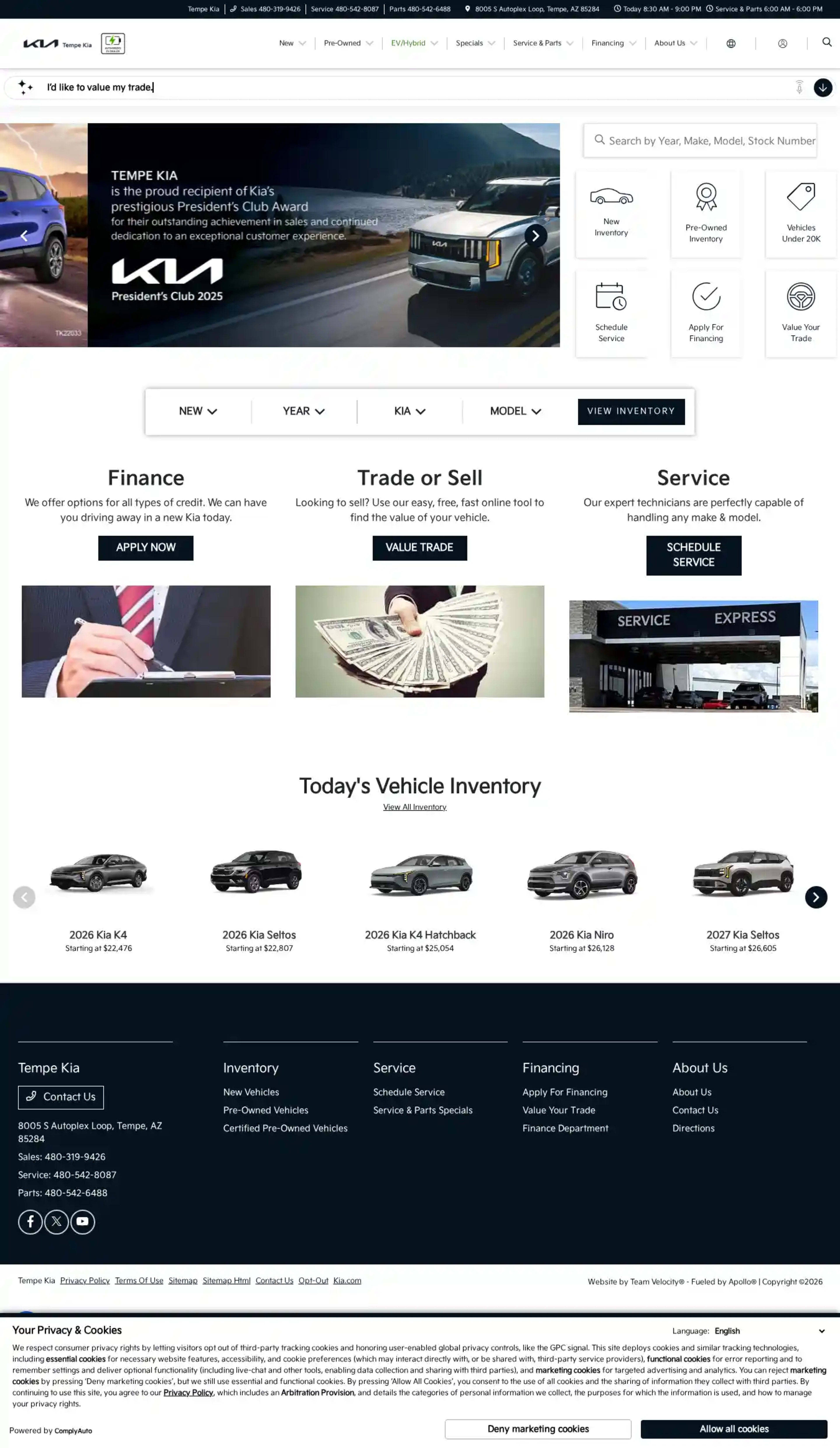 Screenshot of Tempe Kia