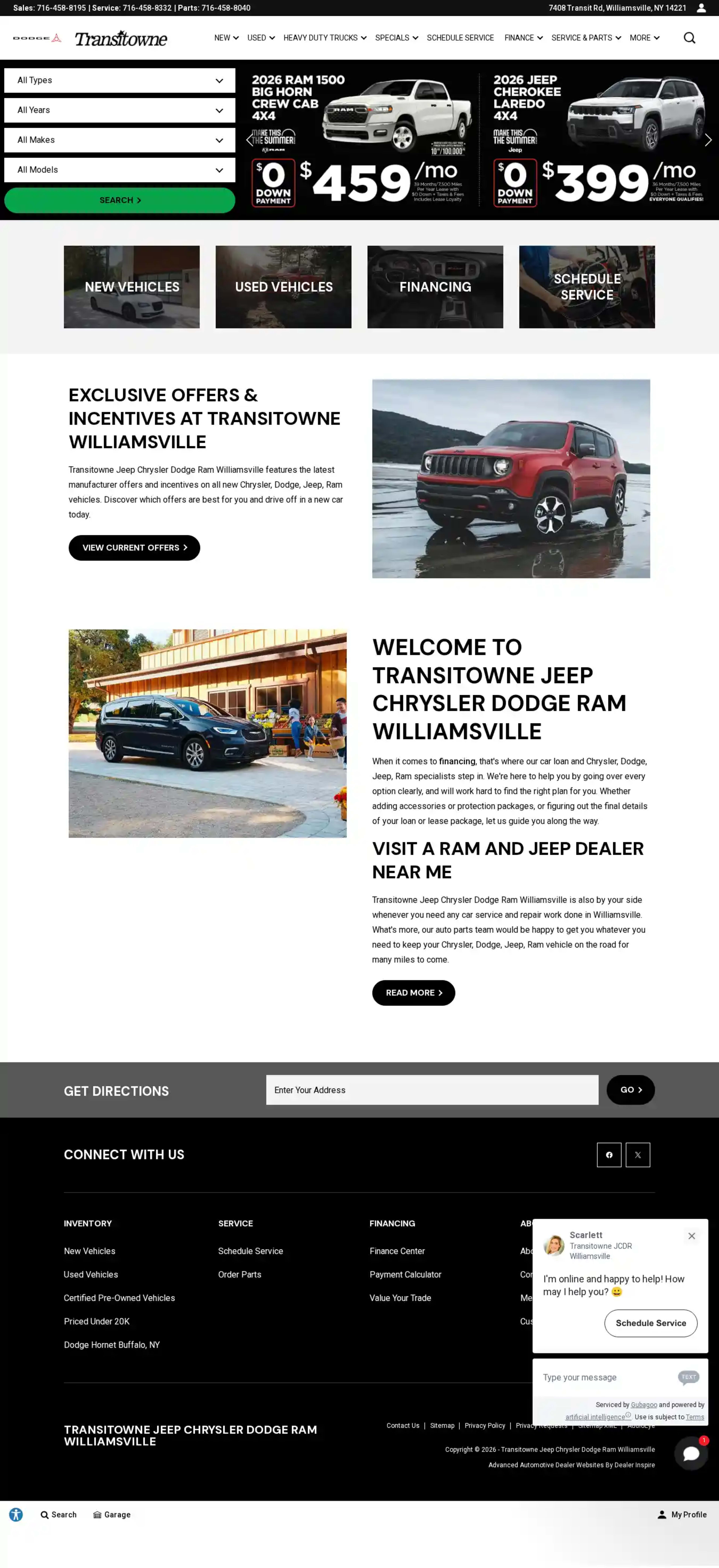 Screenshot of Transitowne Jeep Chrysler Dodge Ram Williamsville