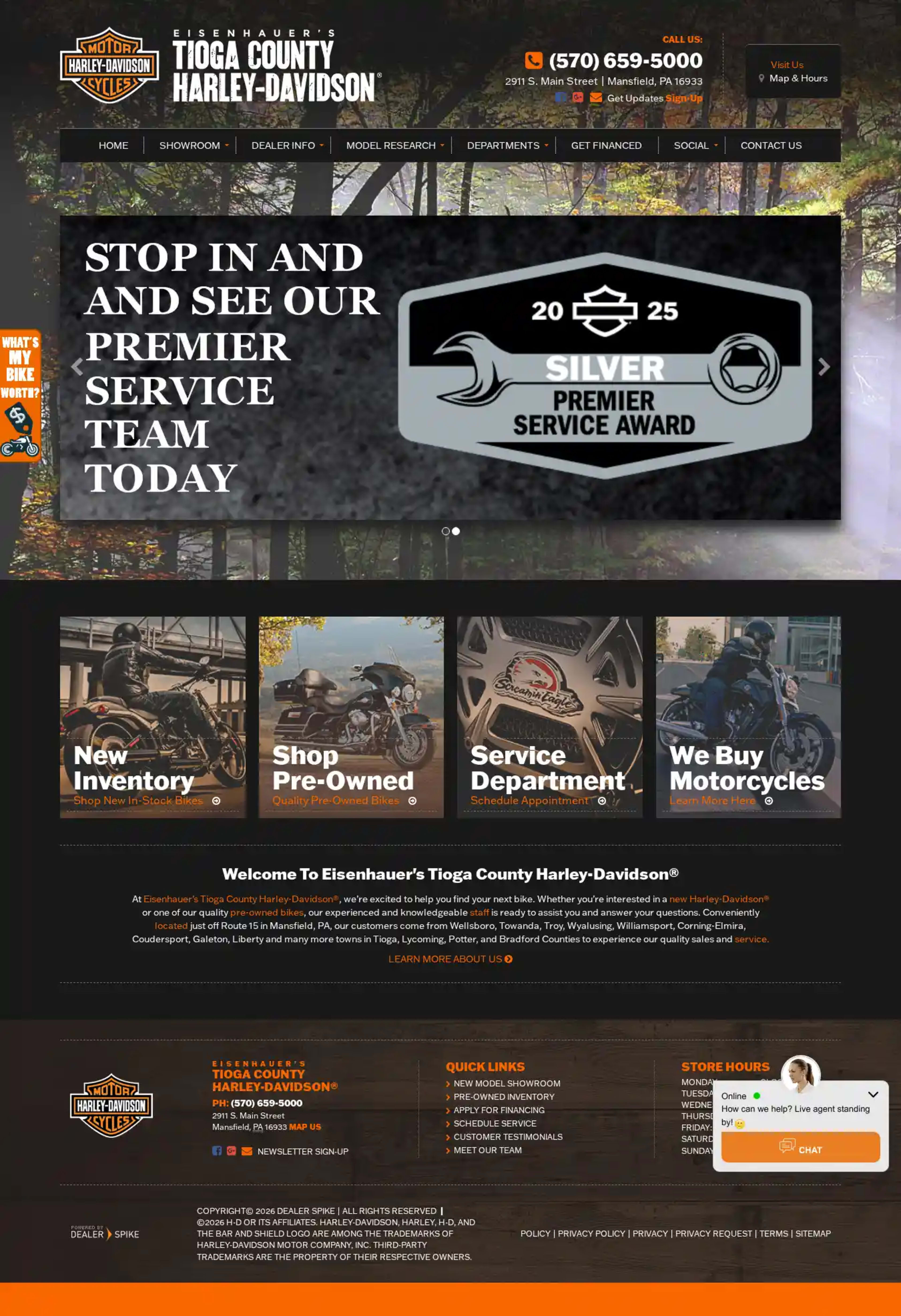 Screenshot of Eisenhauer's Tioga County Harley-Davidson