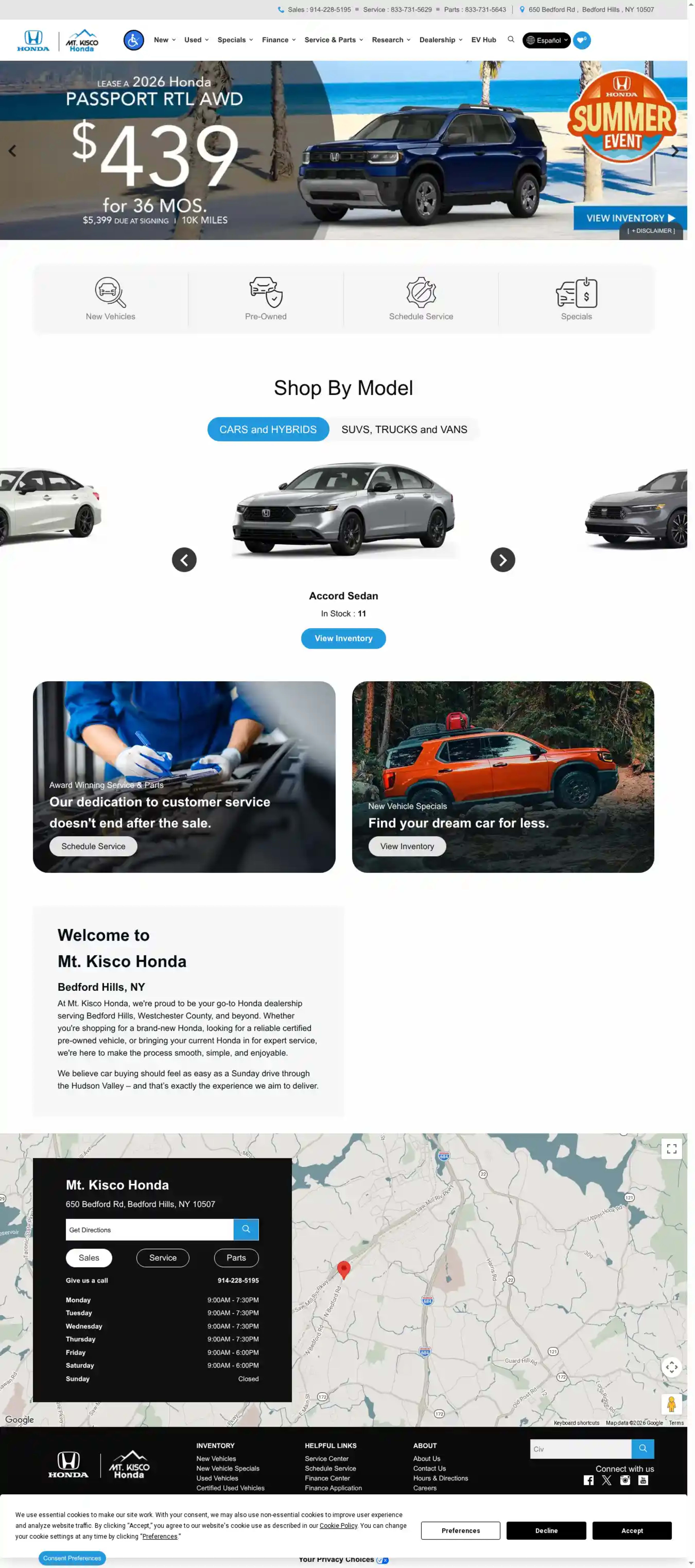 Screenshot of Mt. Kisco Honda