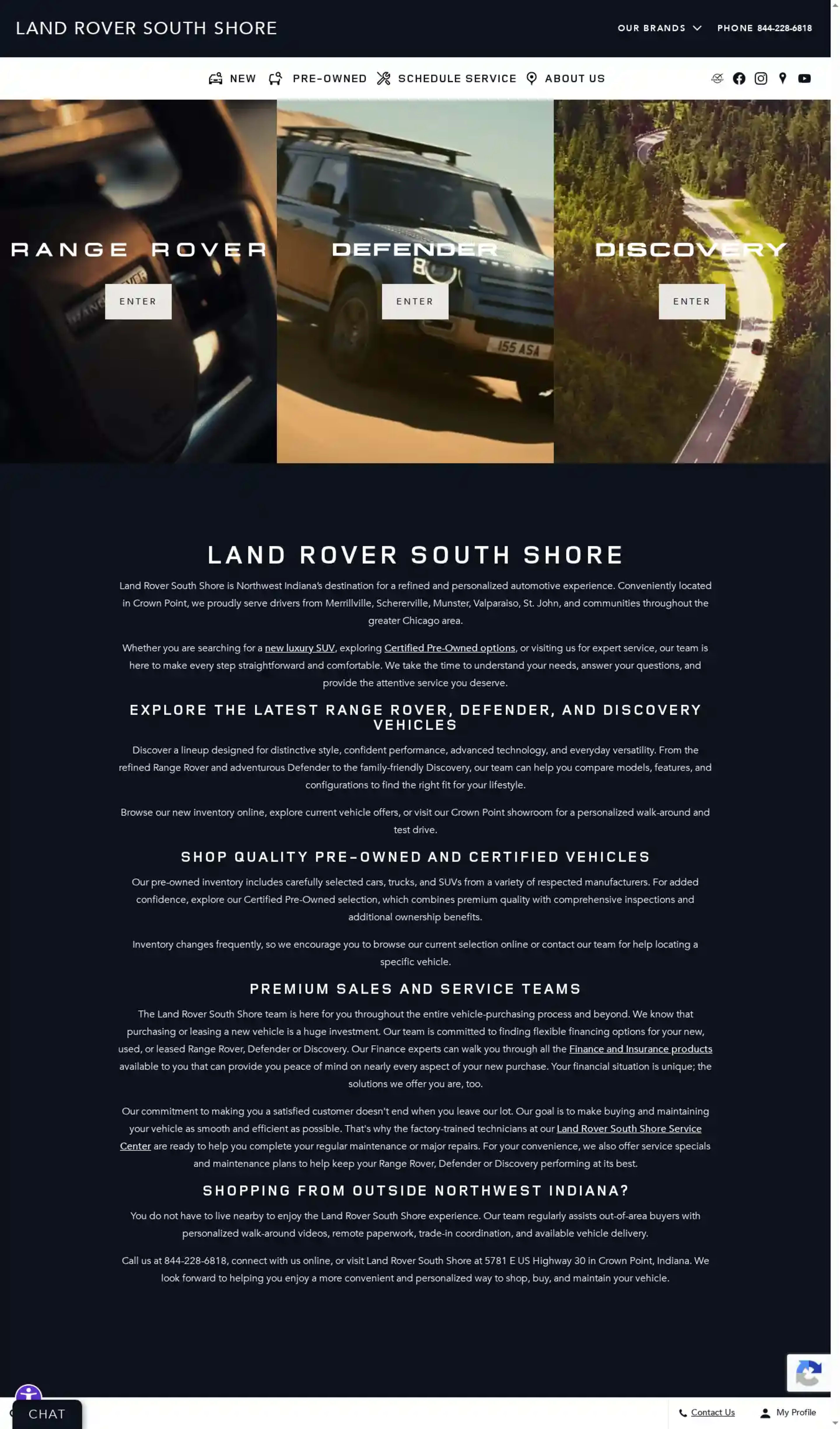 Screenshot of Land Rover South Shore