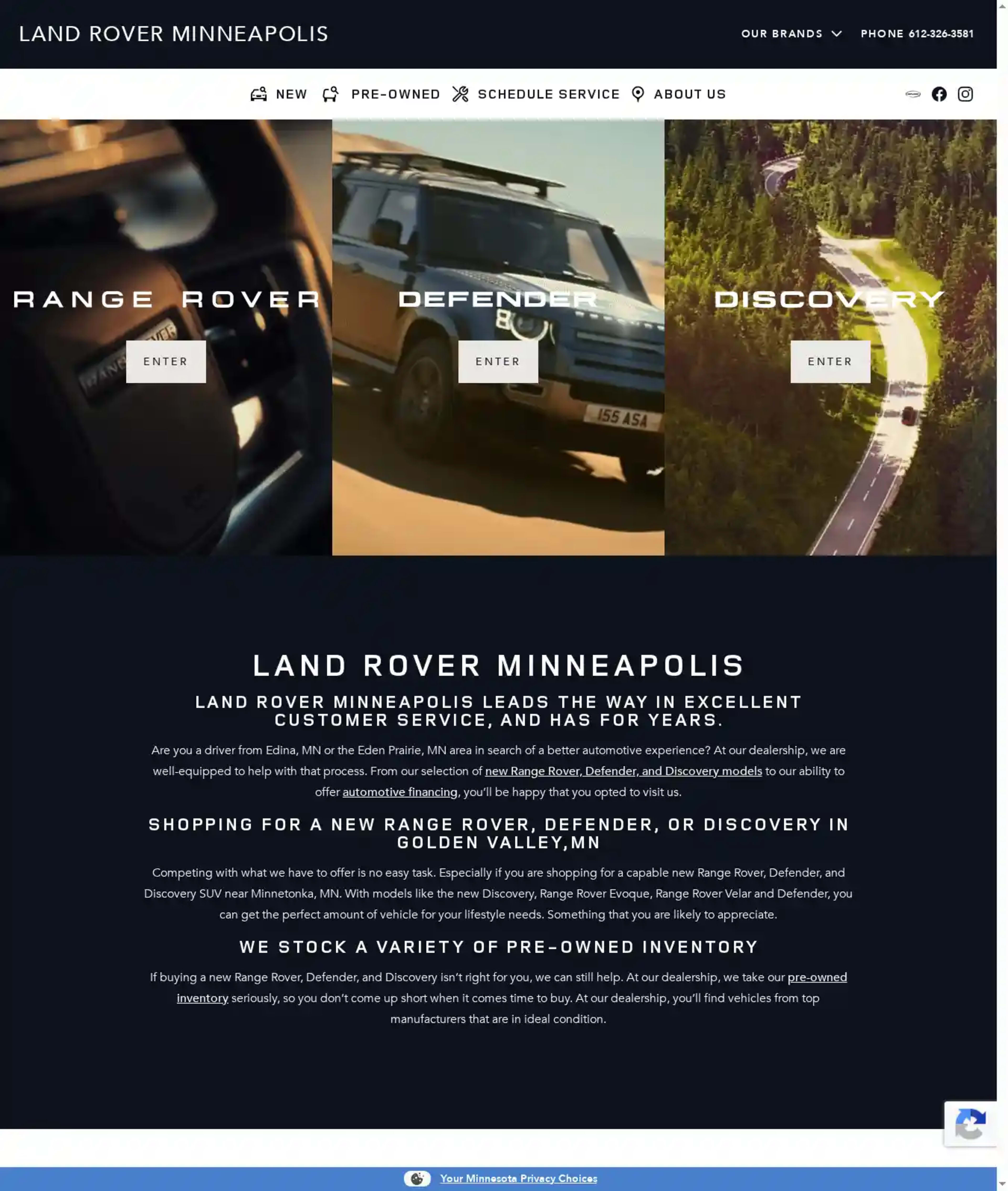 Screenshot of Land Rover Minneapolis