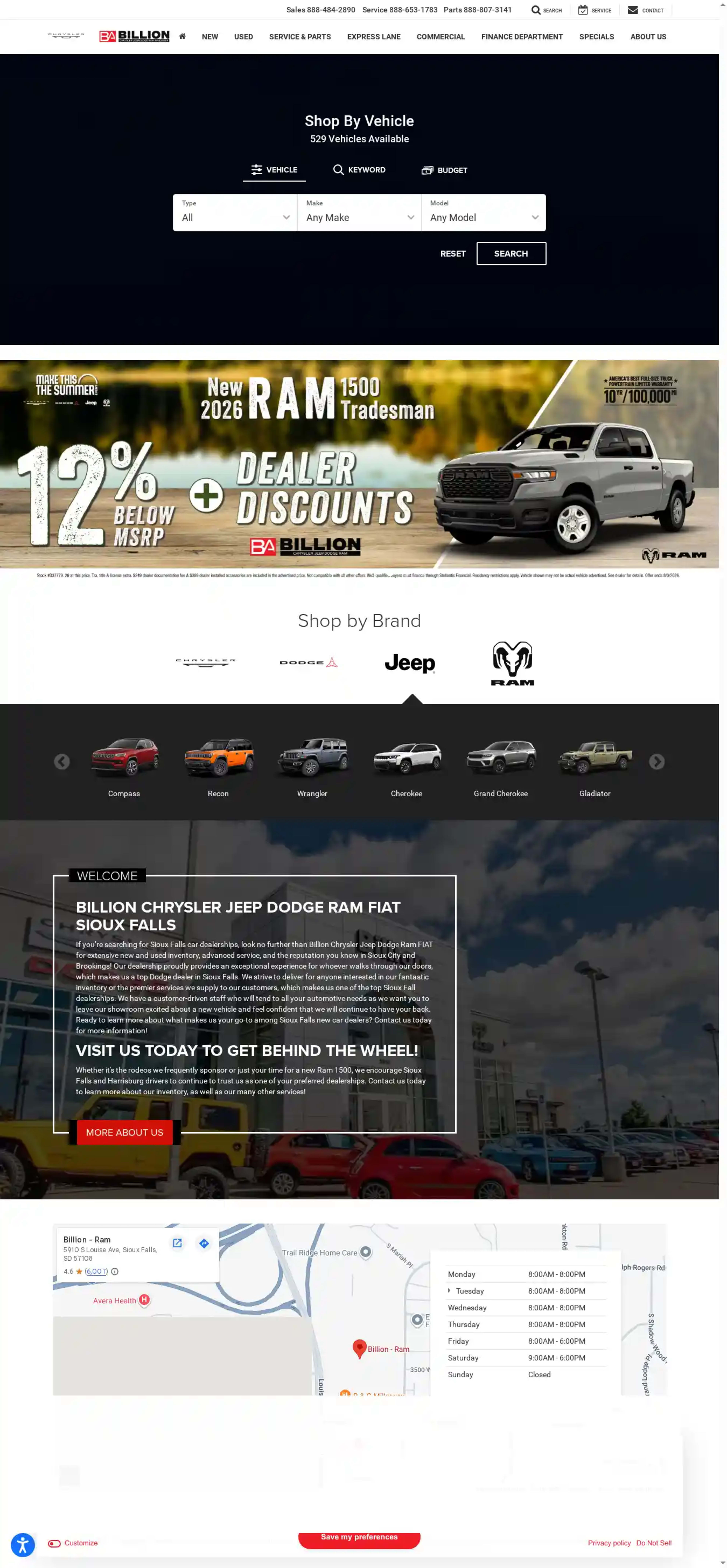 Screenshot of Billion Chrysler Jeep Dodge Ram FIAT Sioux Falls