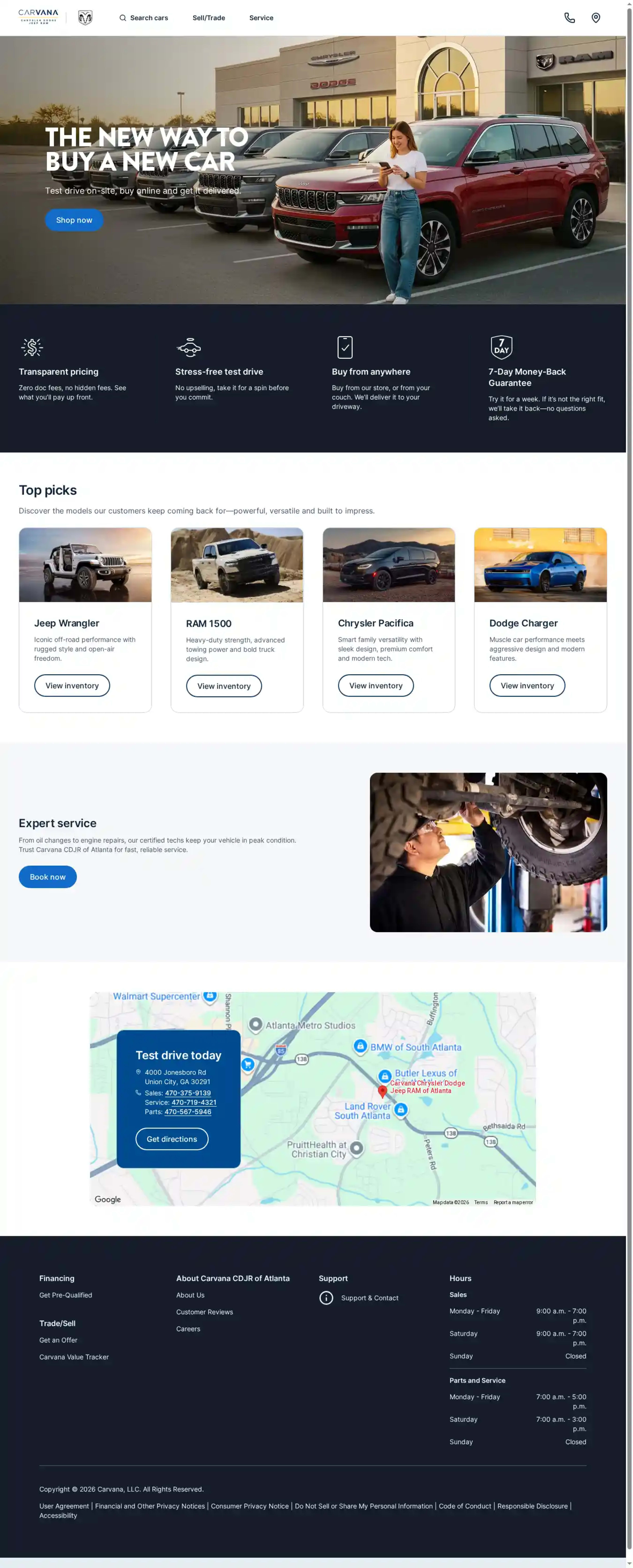 Screenshot of Carvana Chrysler Dodge Jeep RAM of Atlanta