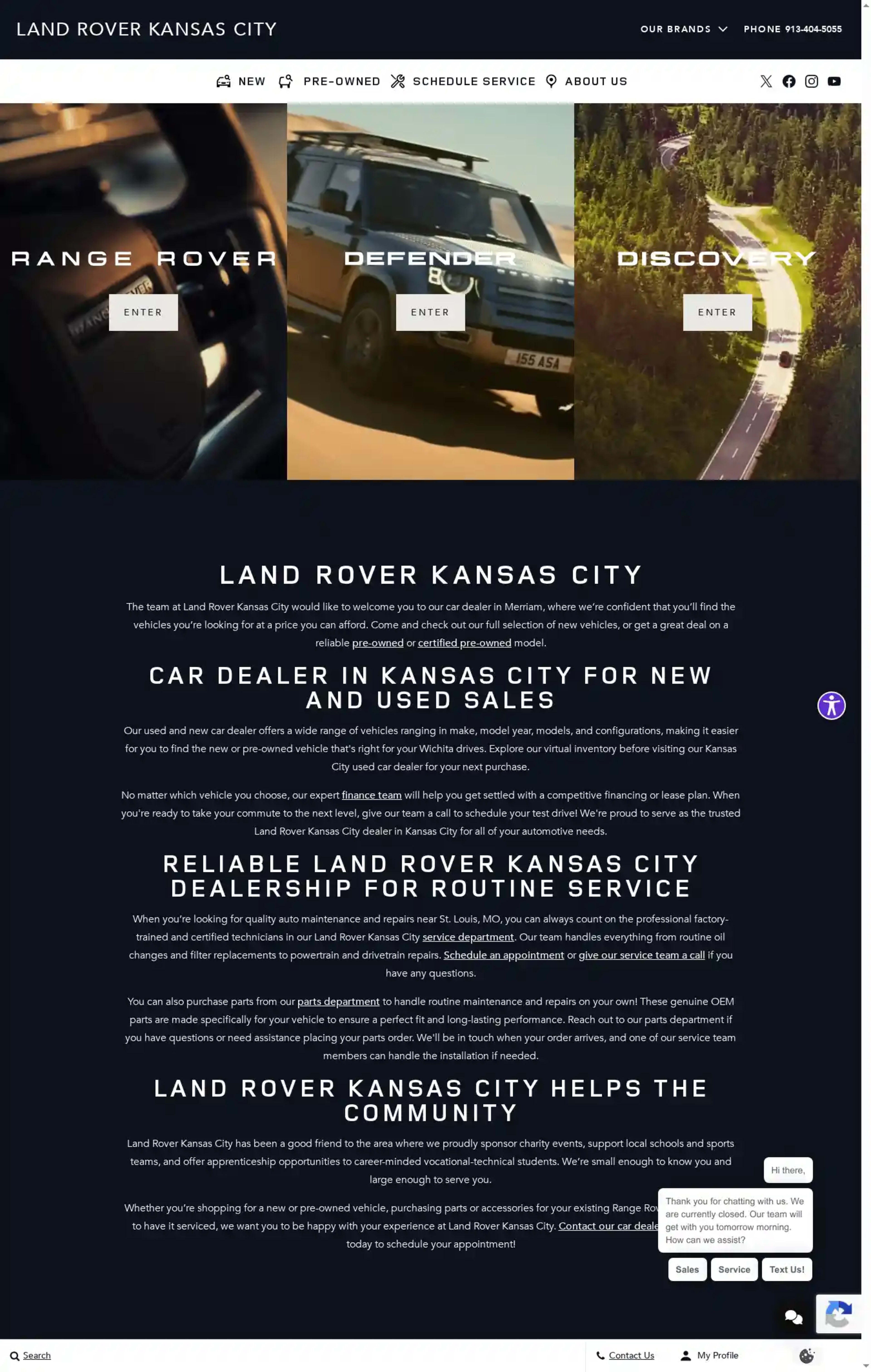Screenshot of Land Rover Kansas City