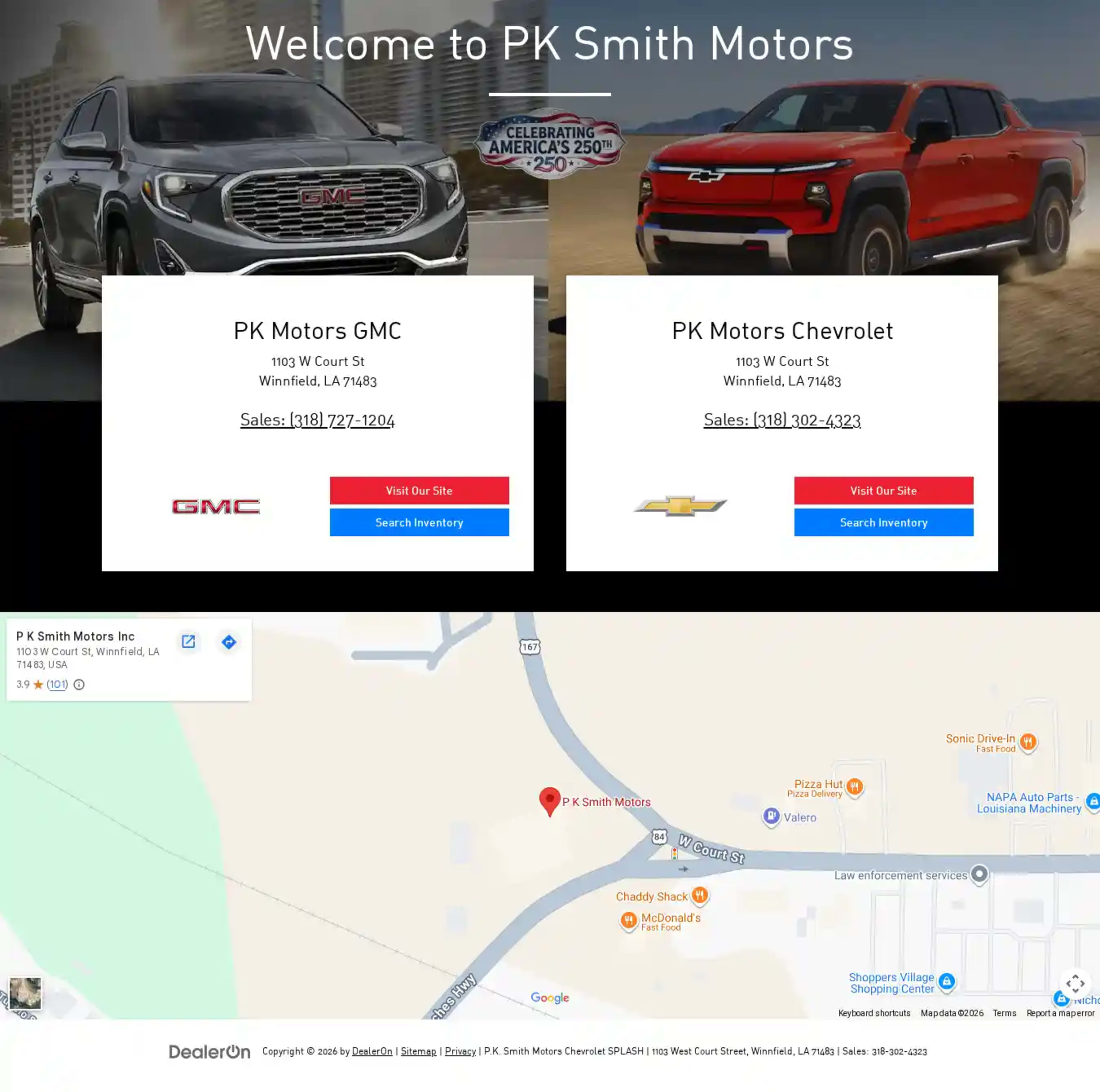 Screenshot of P.K. Smith Motors Chevrolet
