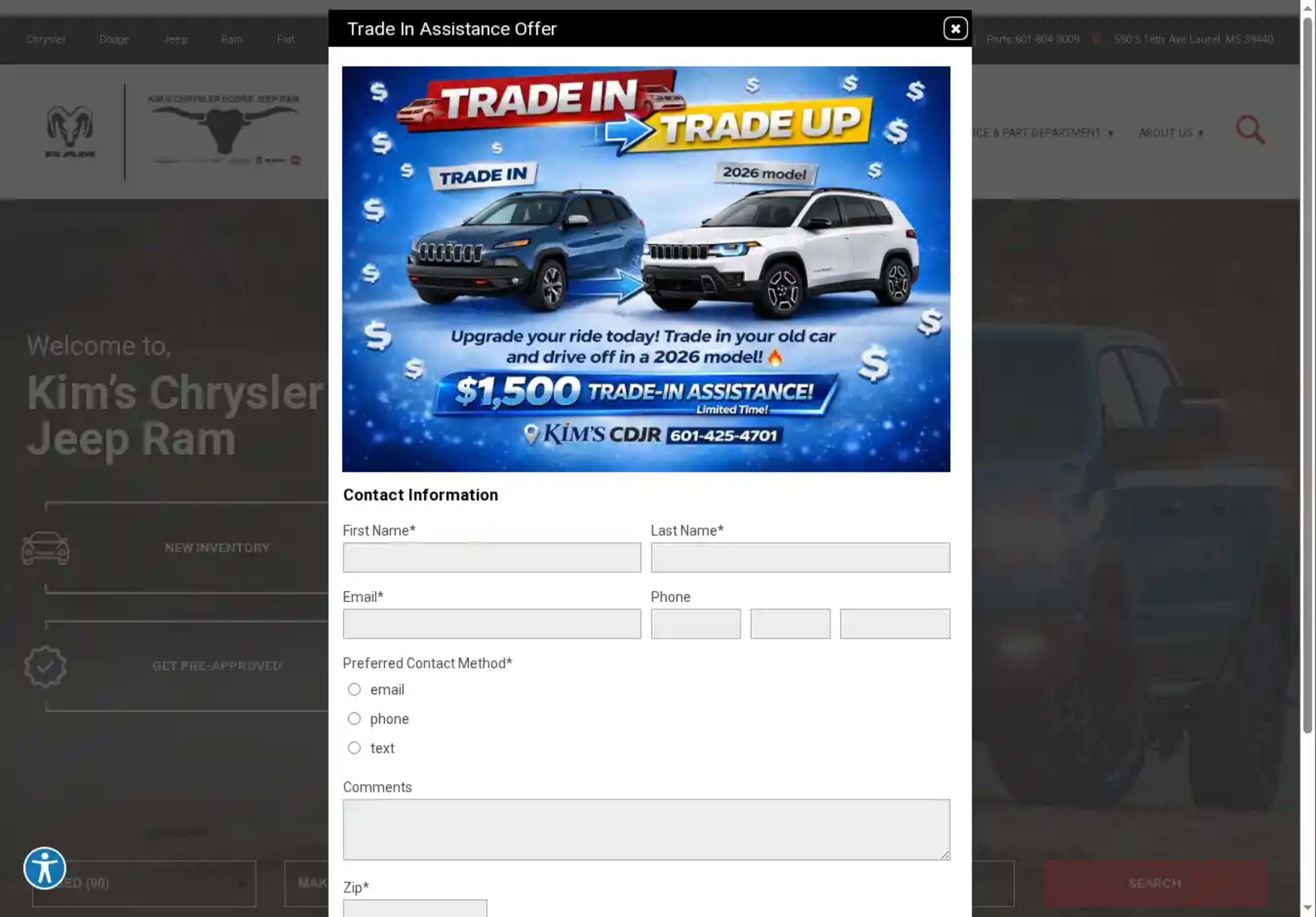 Screenshot of Kim's Chrysler Jeep Dodge Jeep Ram