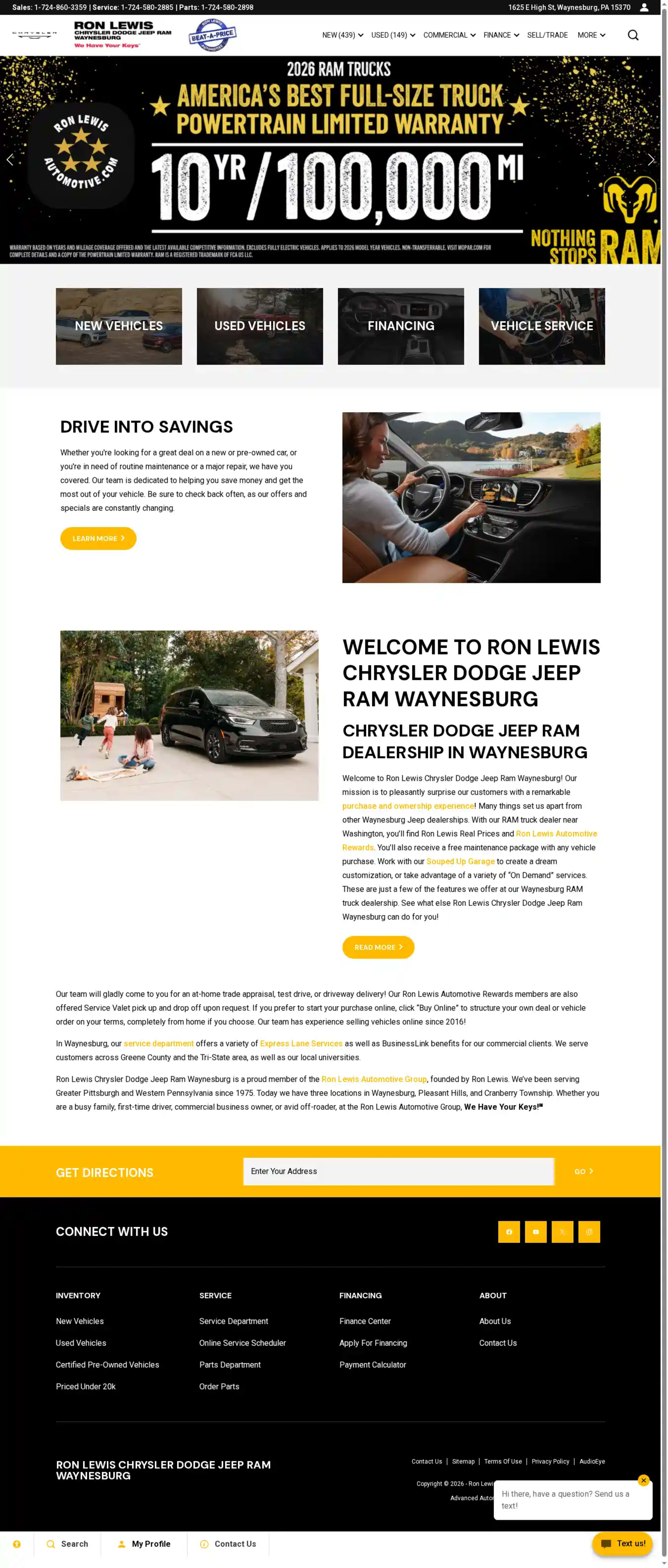 Screenshot of Ron Lewis Chrysler Dodge Jeep Ram Waynesburg