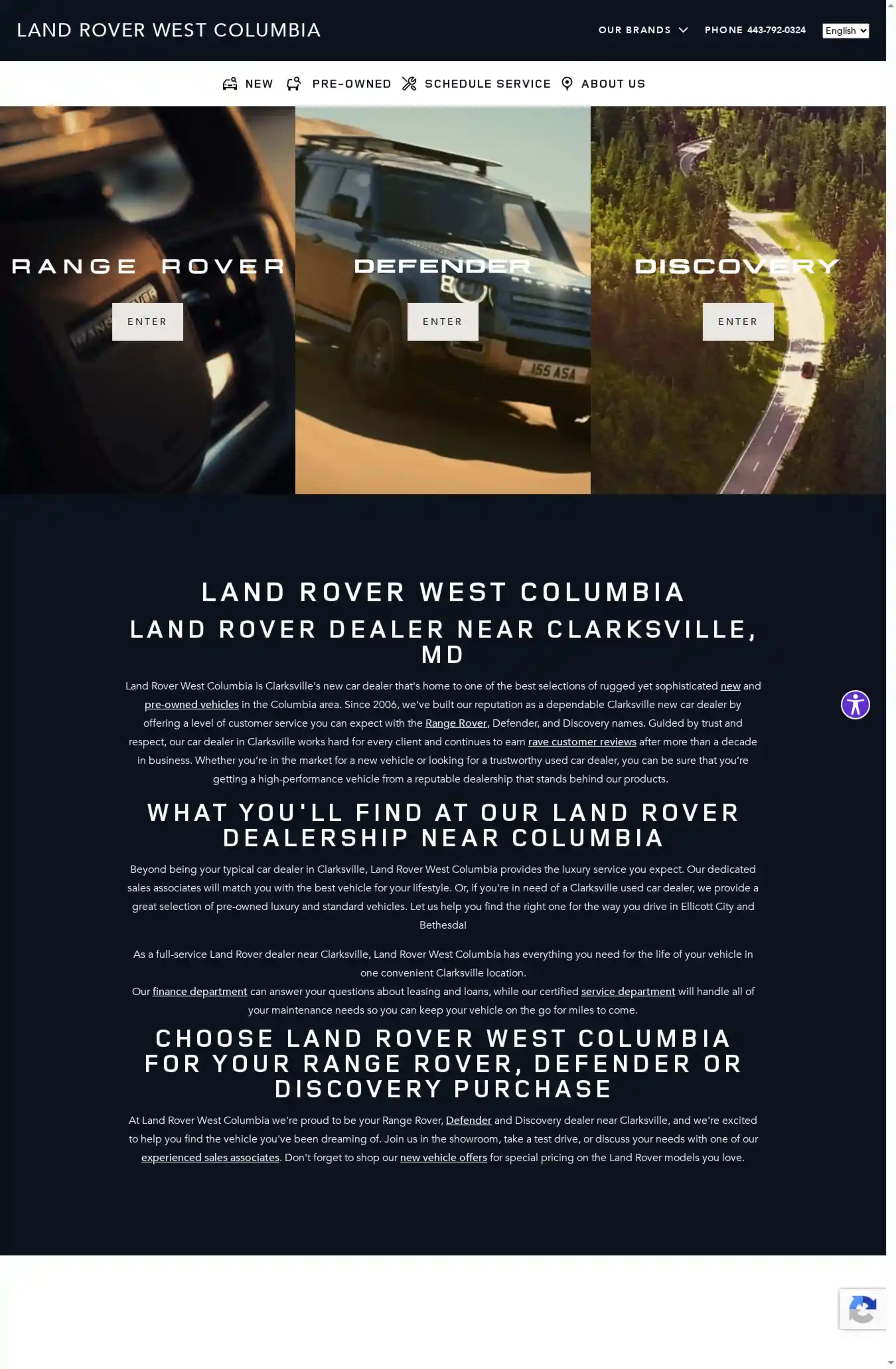 Screenshot of Land Rover West Columbia