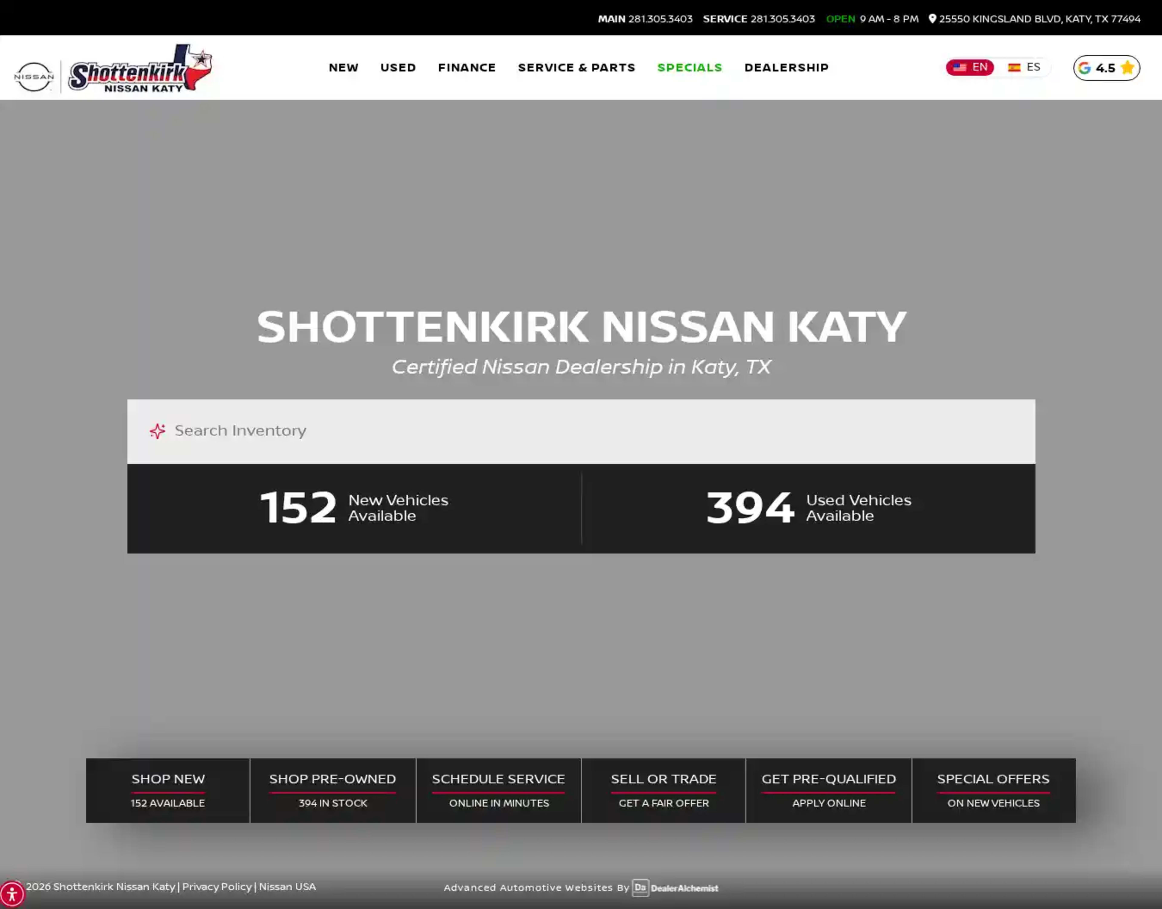 Screenshot of Shottenkirk Nissan Katy