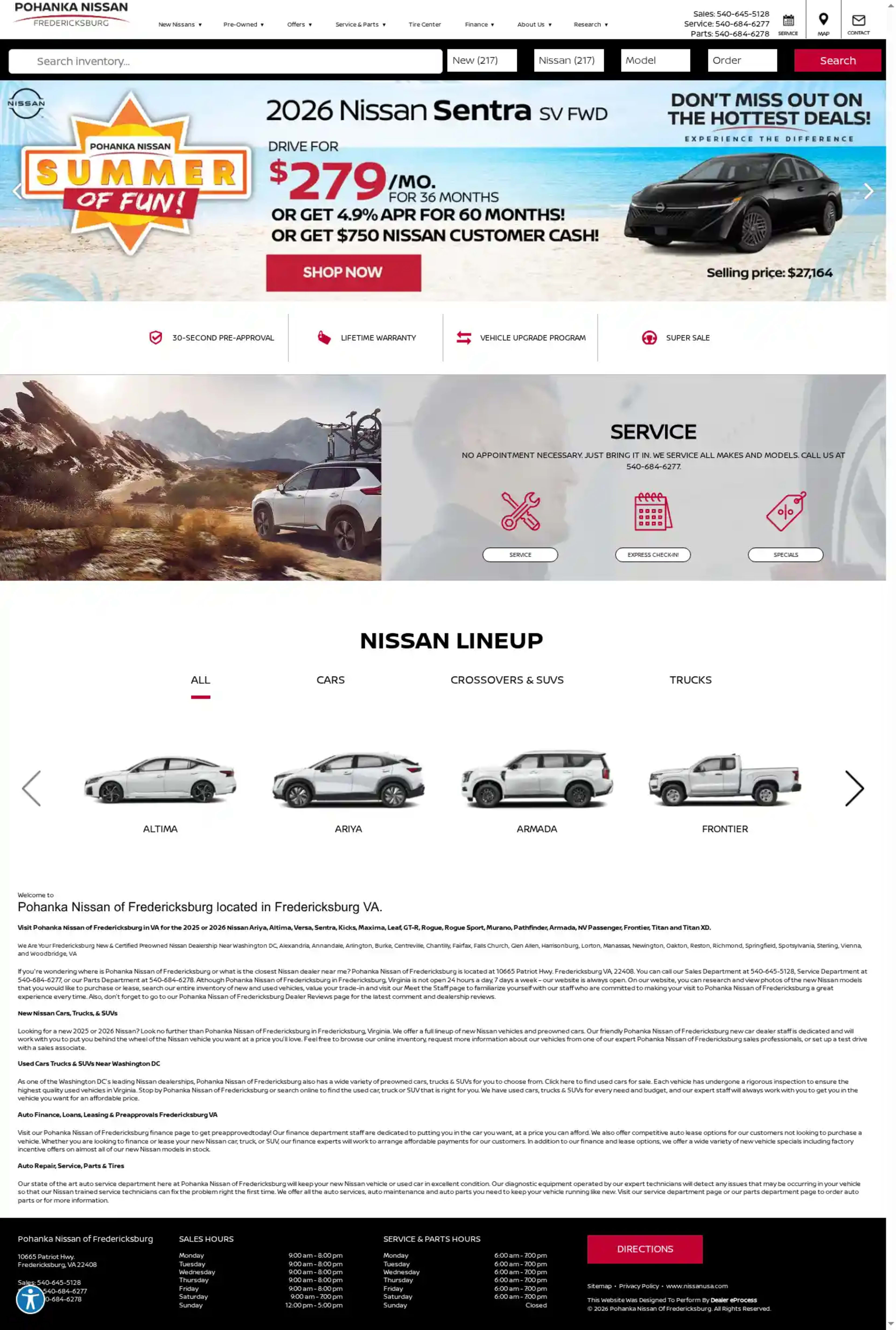 Screenshot of Pohanka Nissan of Fredericksburg