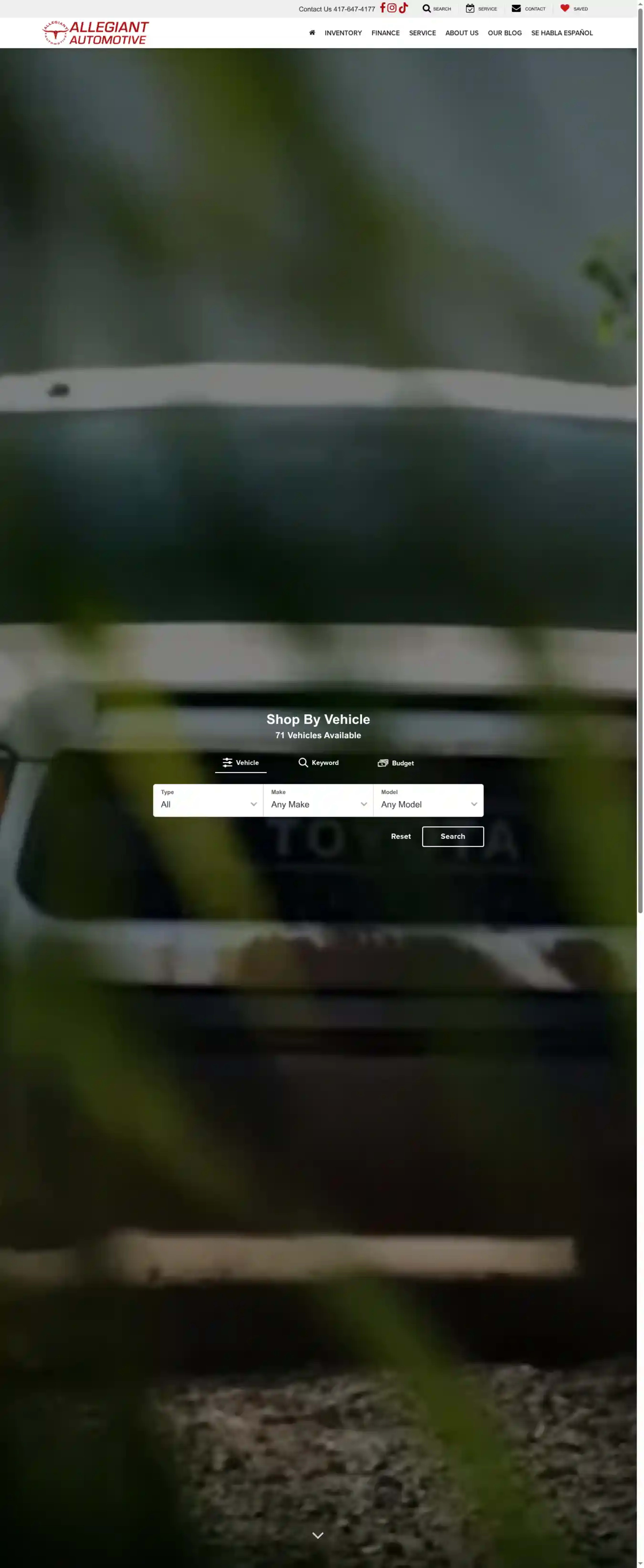 Screenshot of Allegiant Automotive