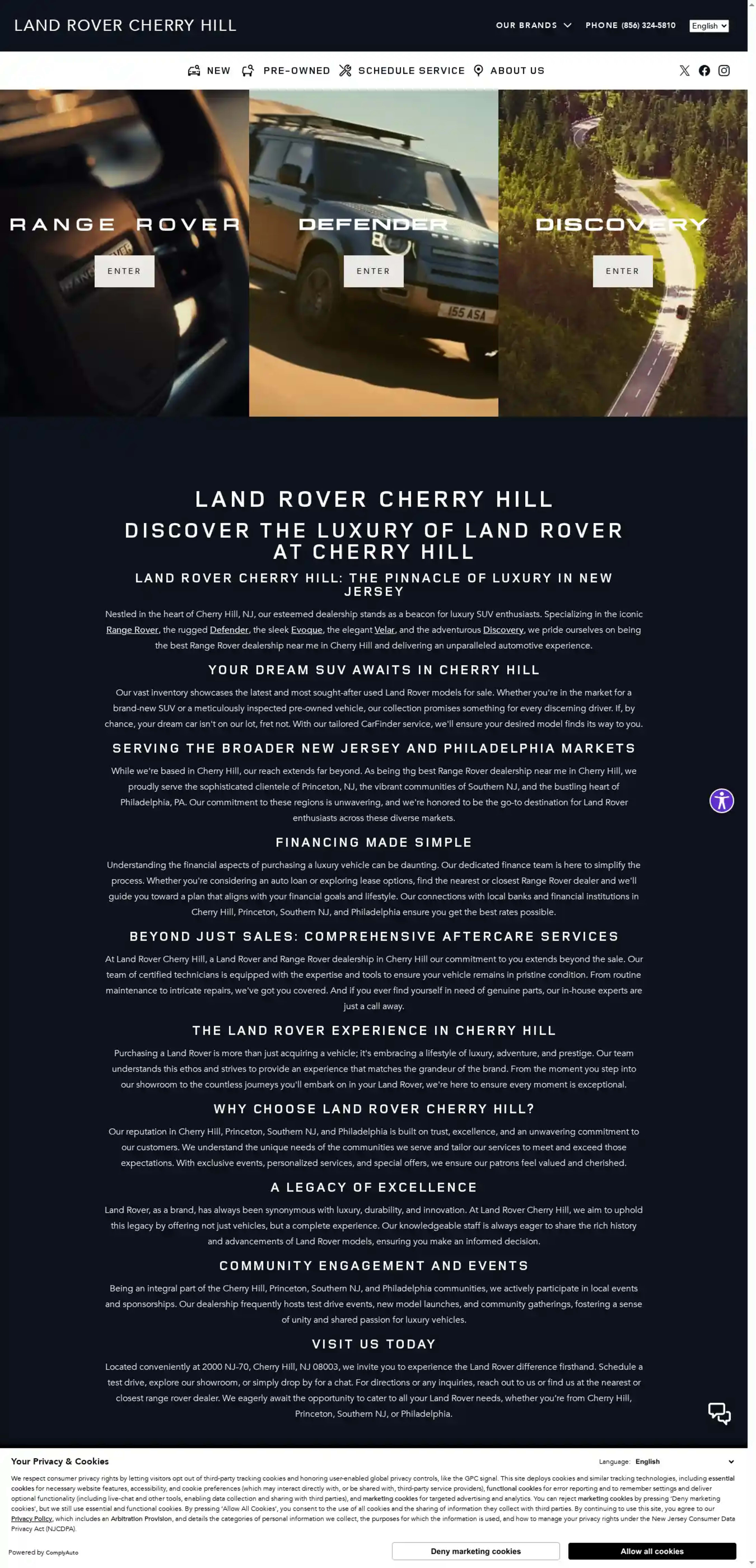 Screenshot of Land Rover Cherry Hill