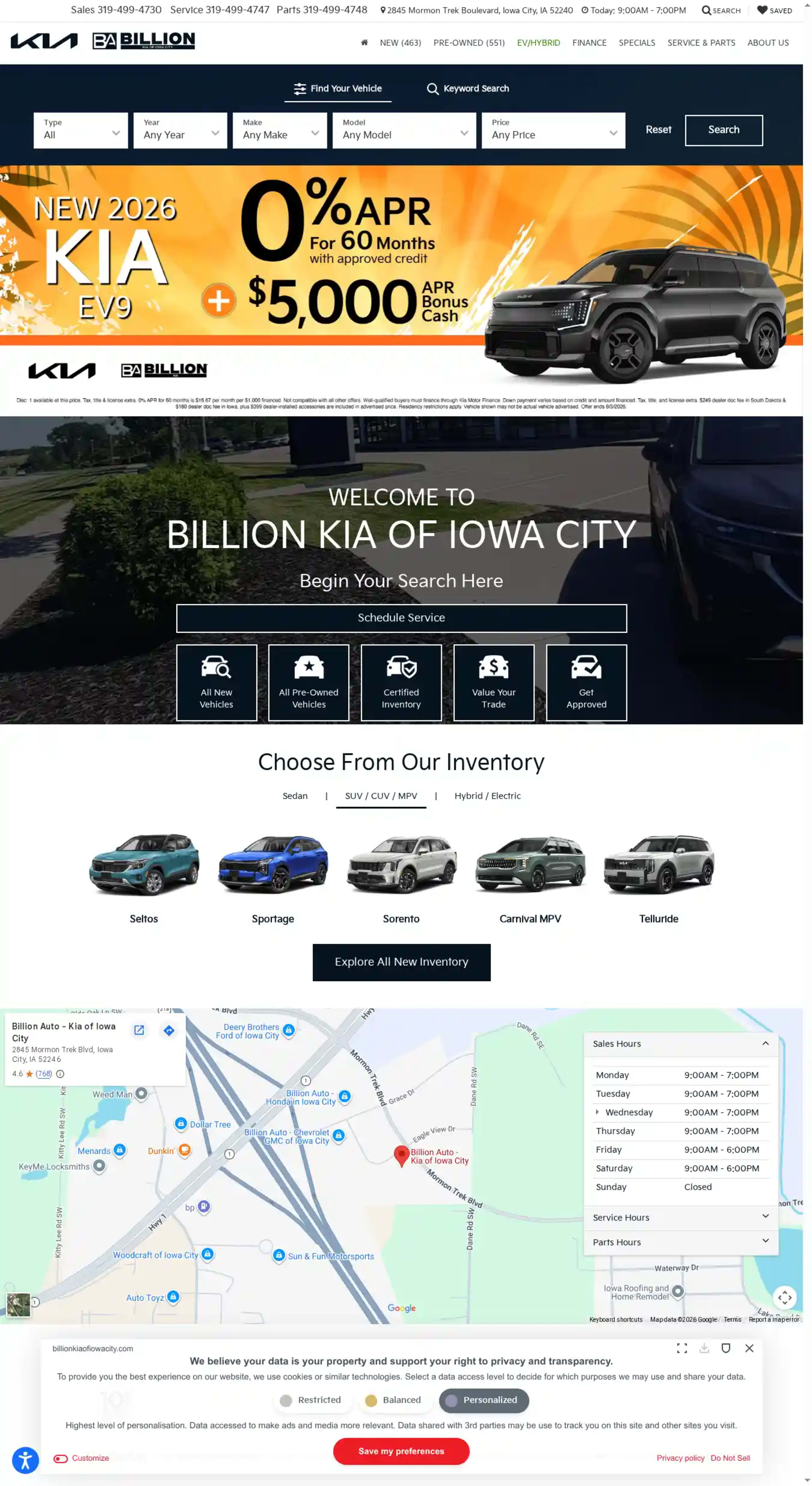 Screenshot of Billion Kia Of Iowa City