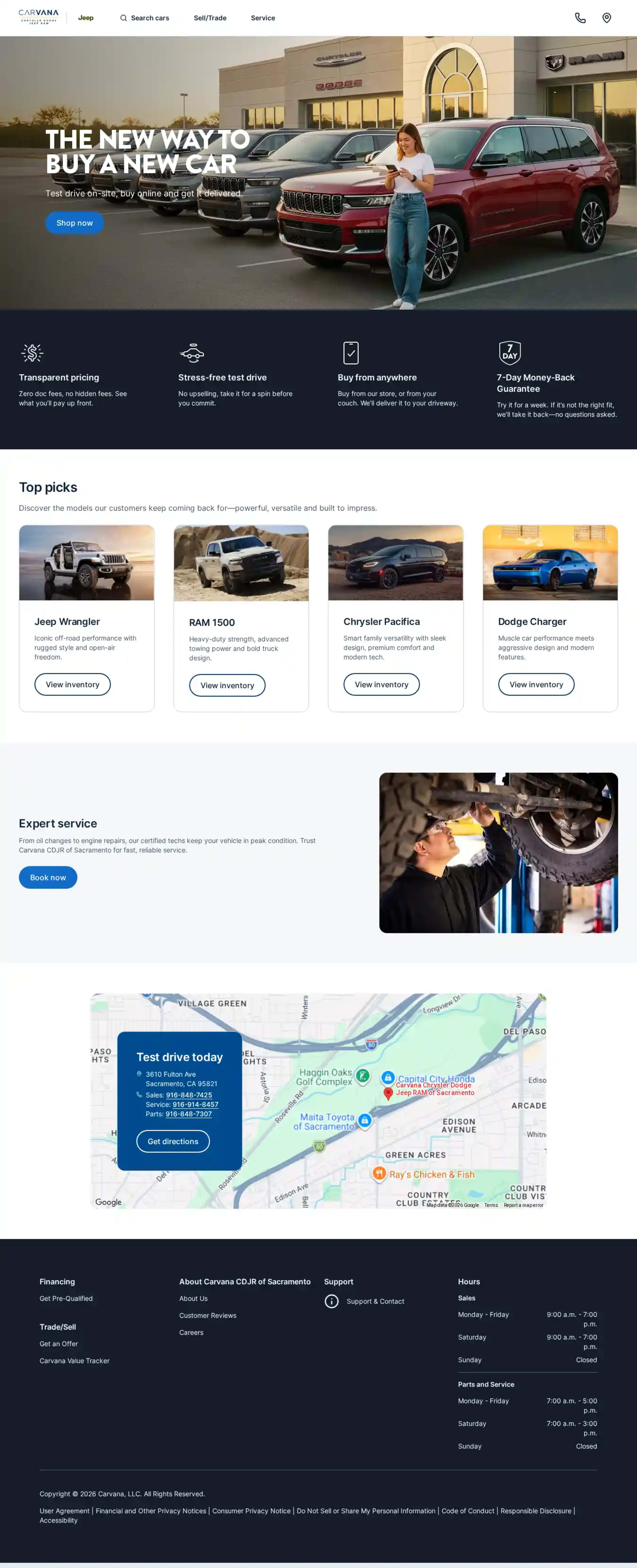 Screenshot of Carvana Chrysler Dodge Jeep Ram of Sacramento