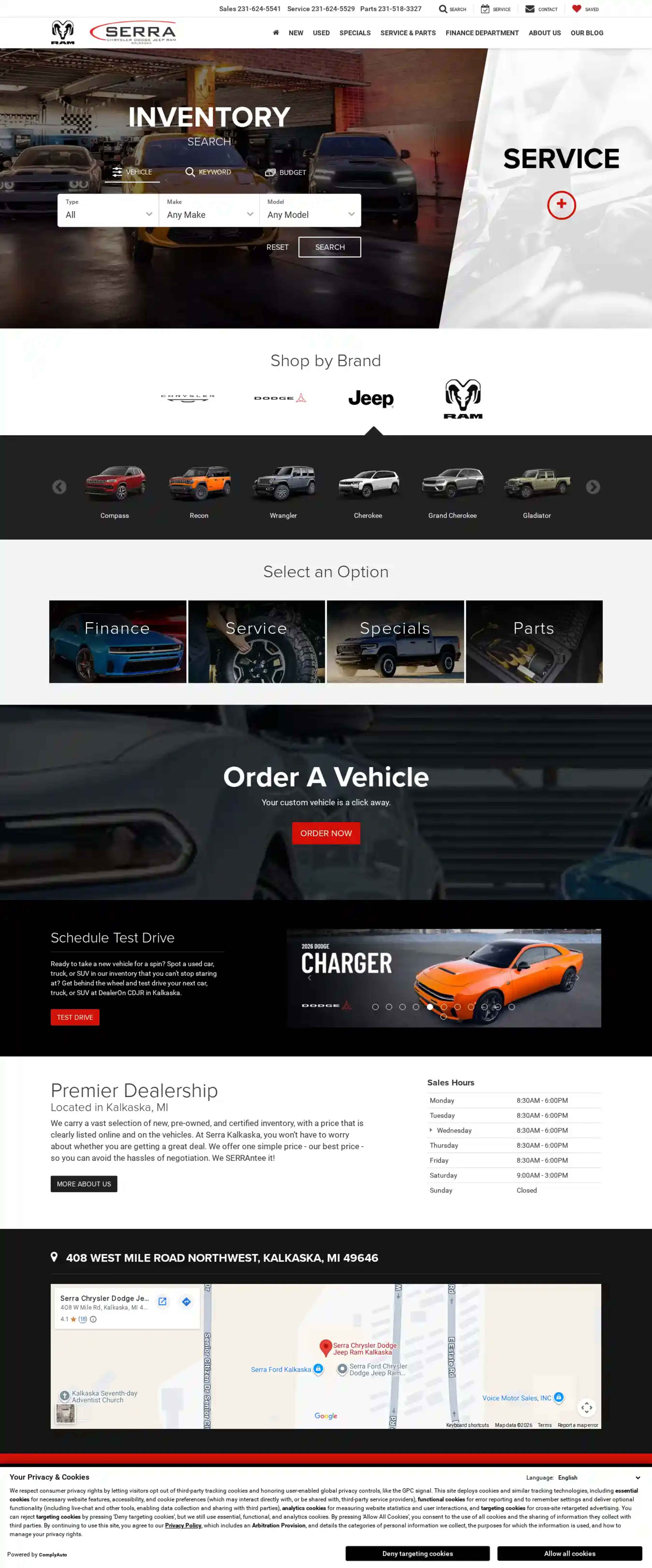 Screenshot of Serra Chrysler Dodge Jeep Ram Kalkaska