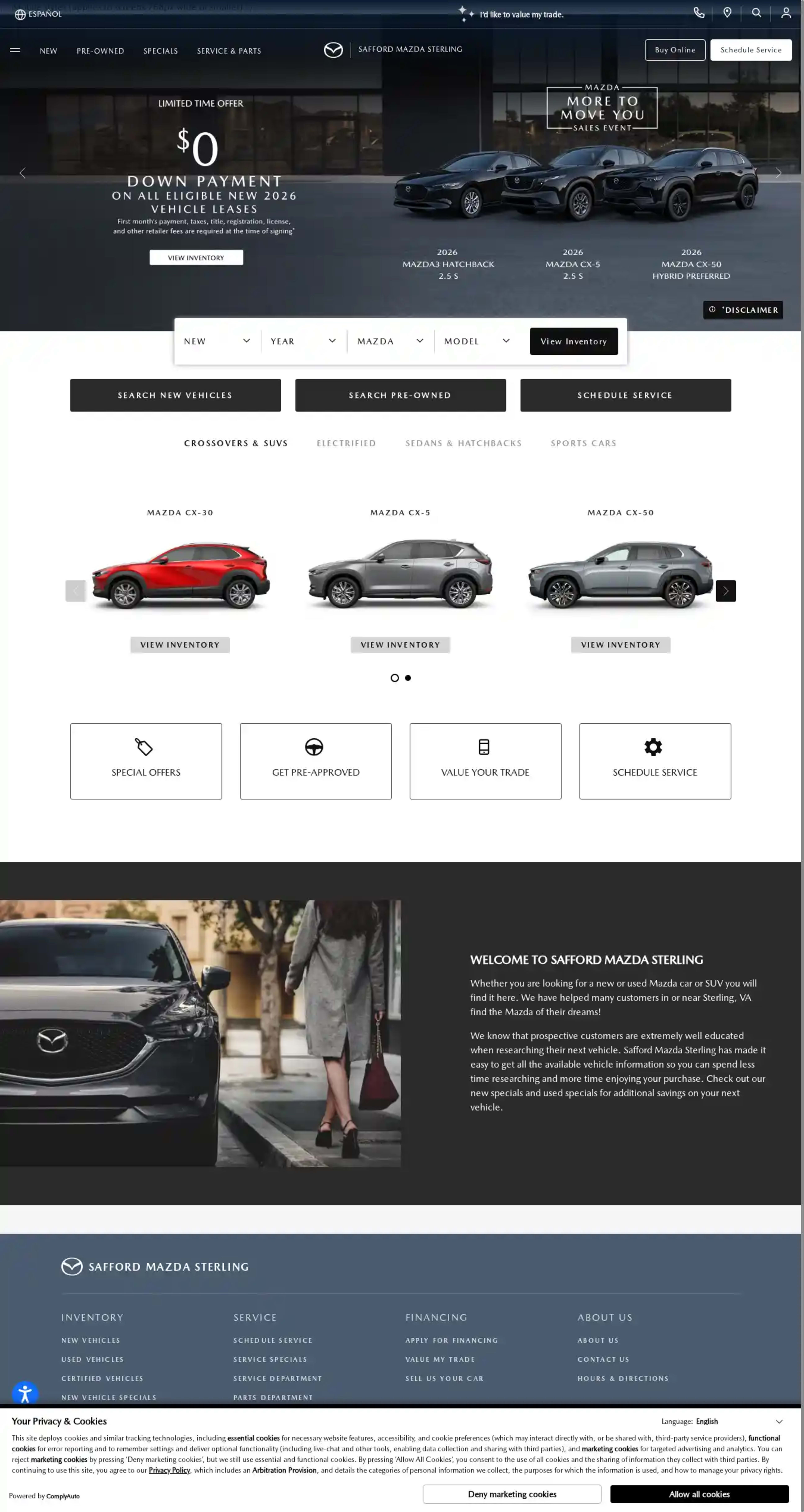 Screenshot of Safford Mazda Sterling