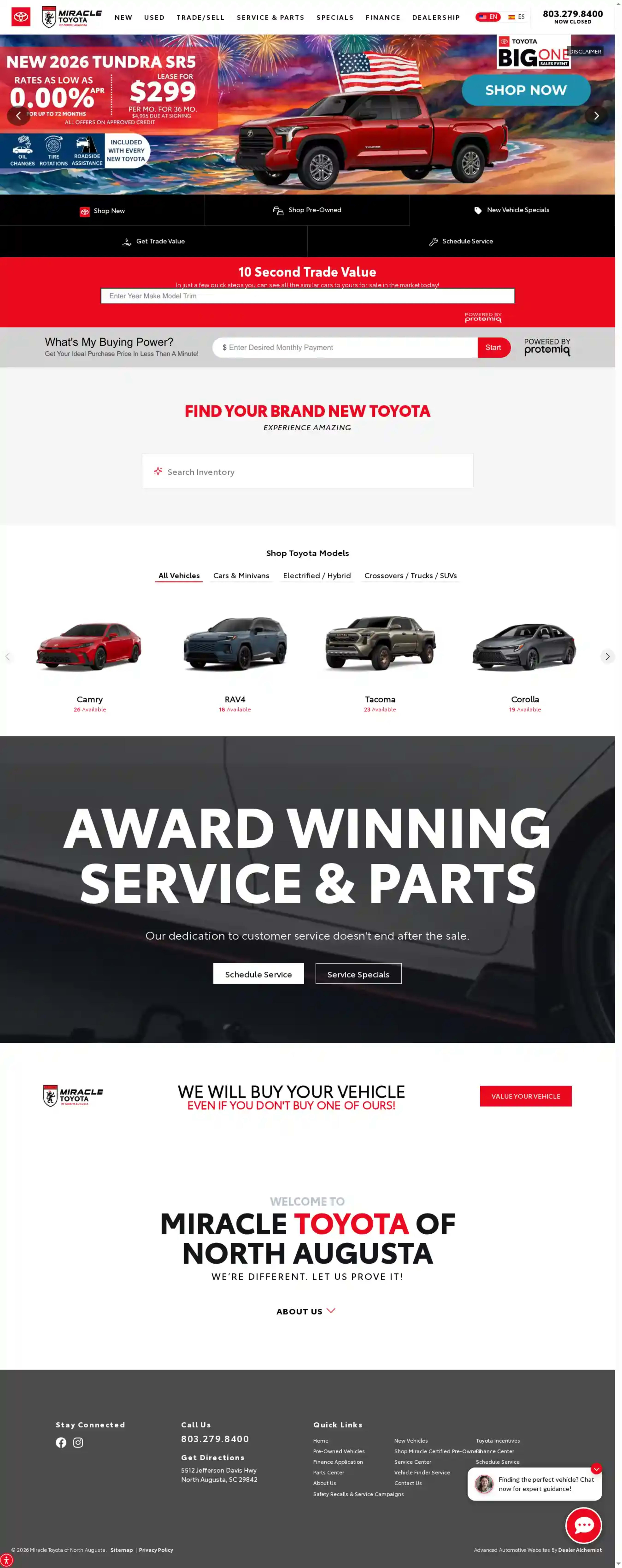 Screenshot of Miracle Toyota of North Augusta