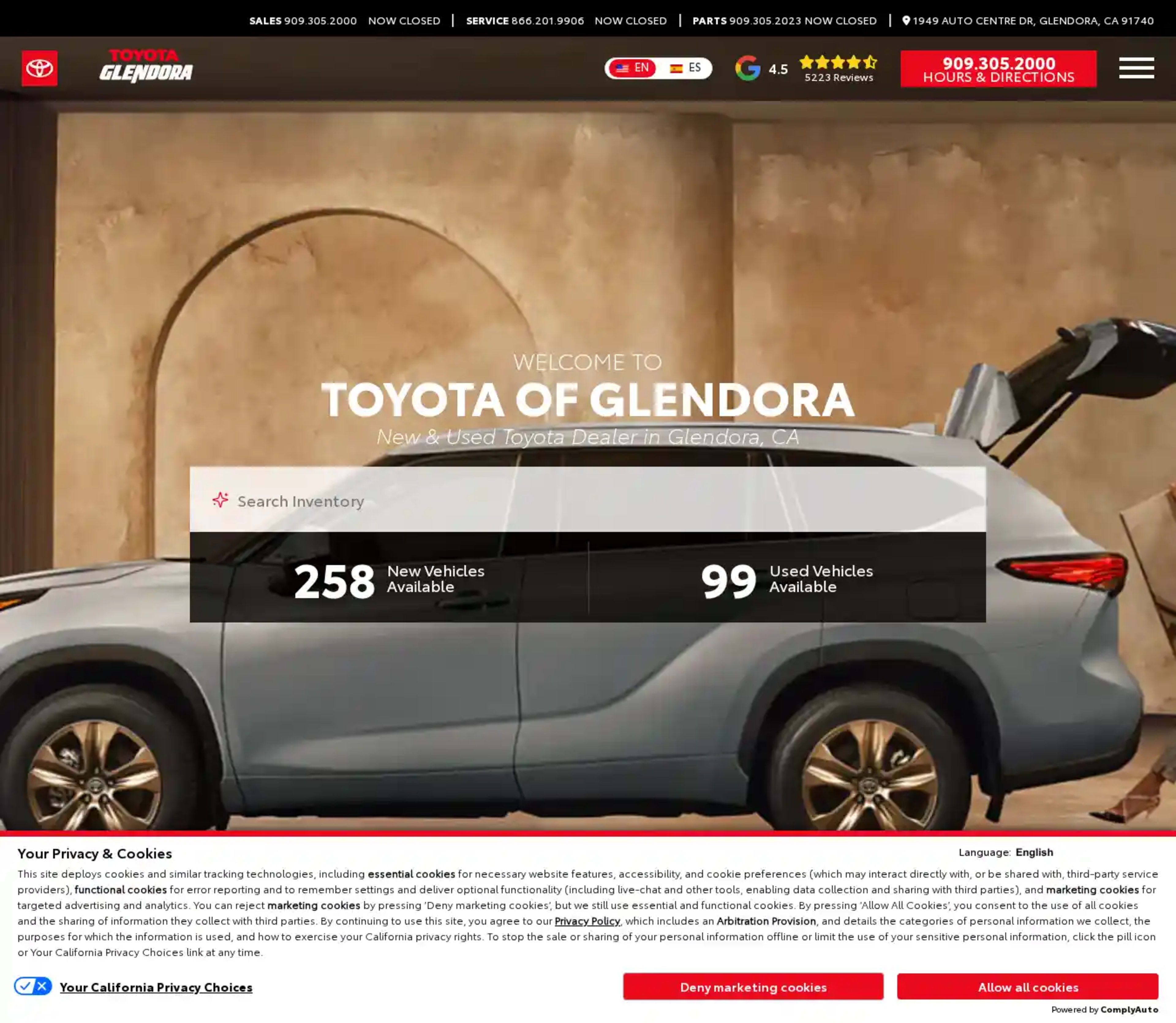 Screenshot of Toyota of Glendora
