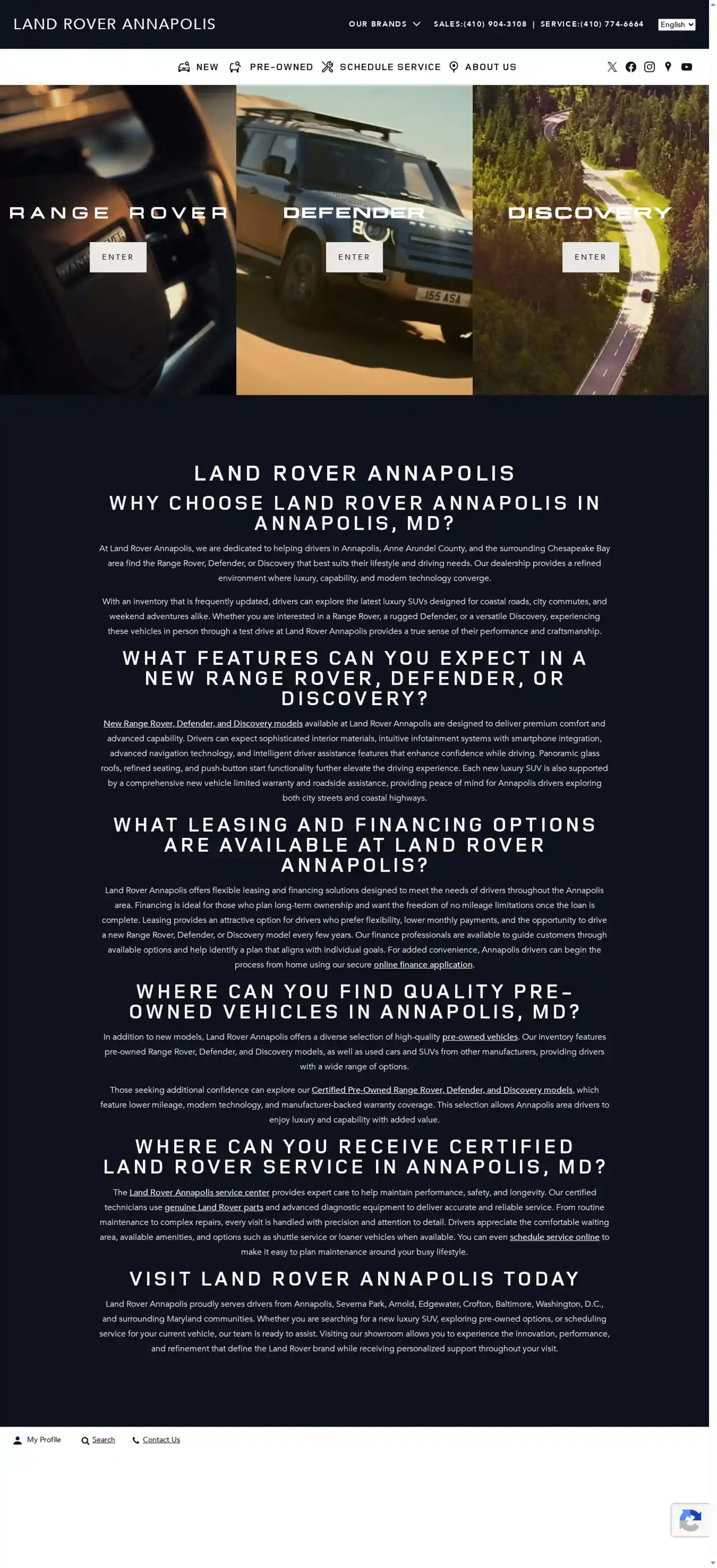 Screenshot of Land Rover Annapolis
