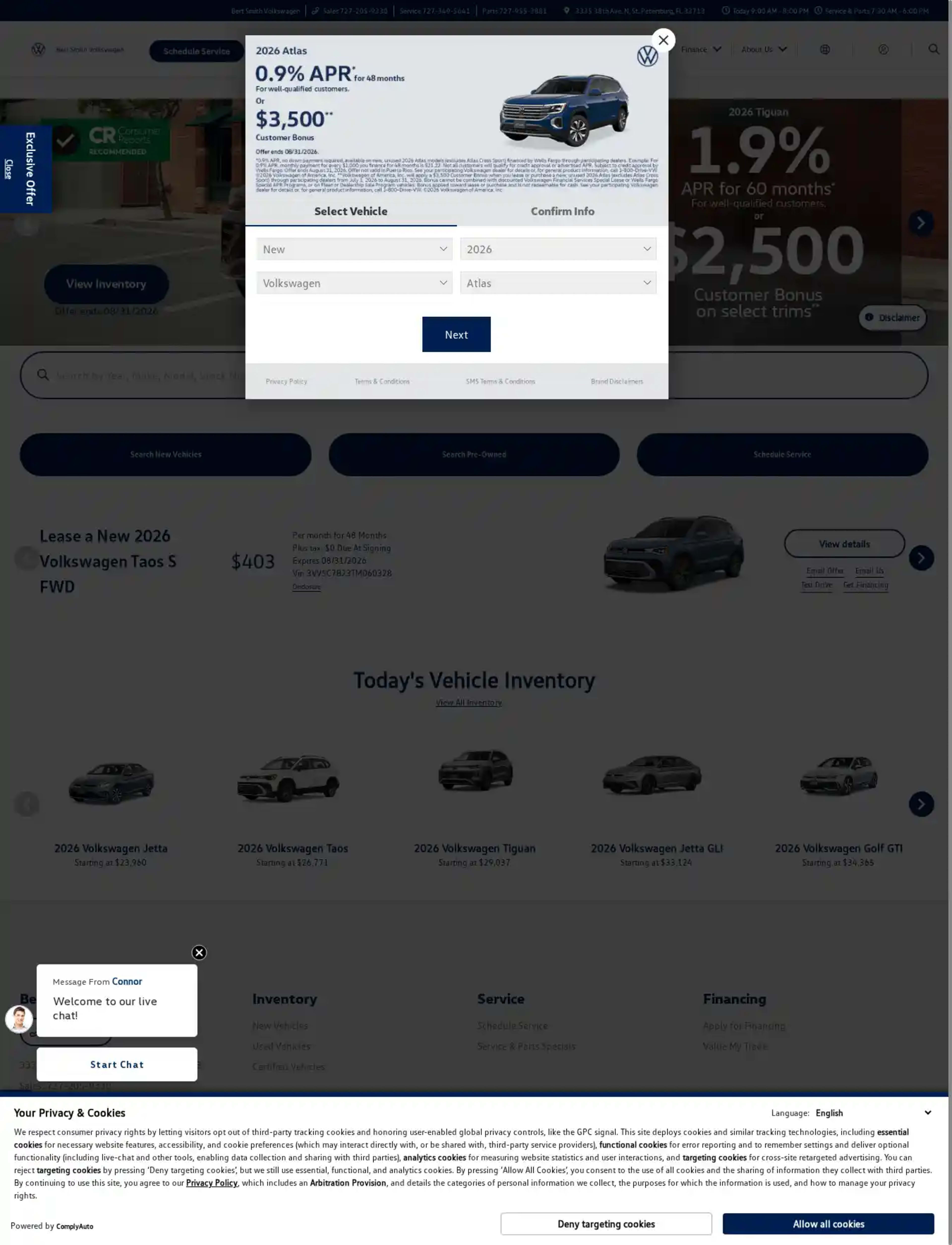 Screenshot of Bert Smith Volkswagen