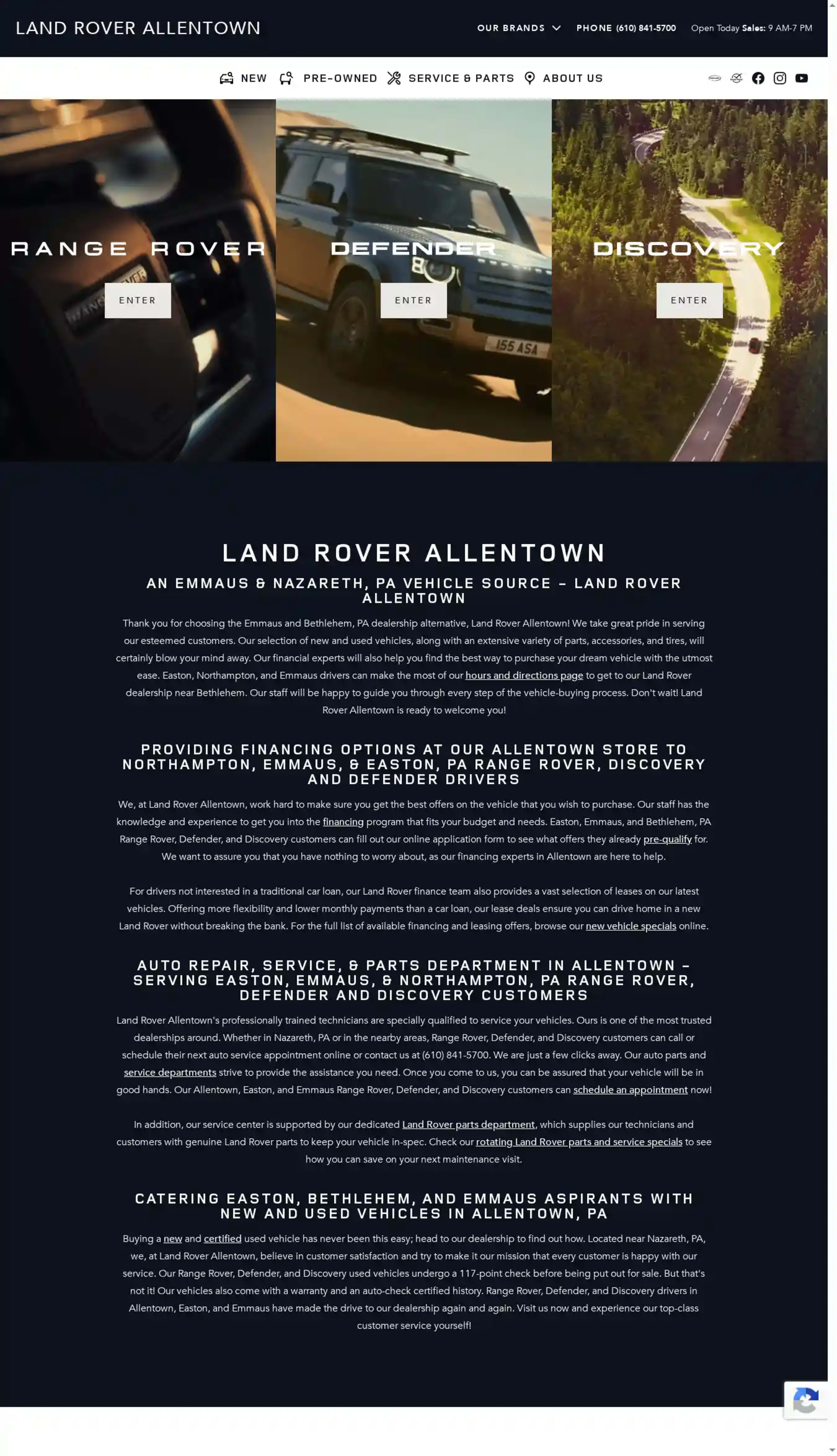 Screenshot of Land Rover Allentown