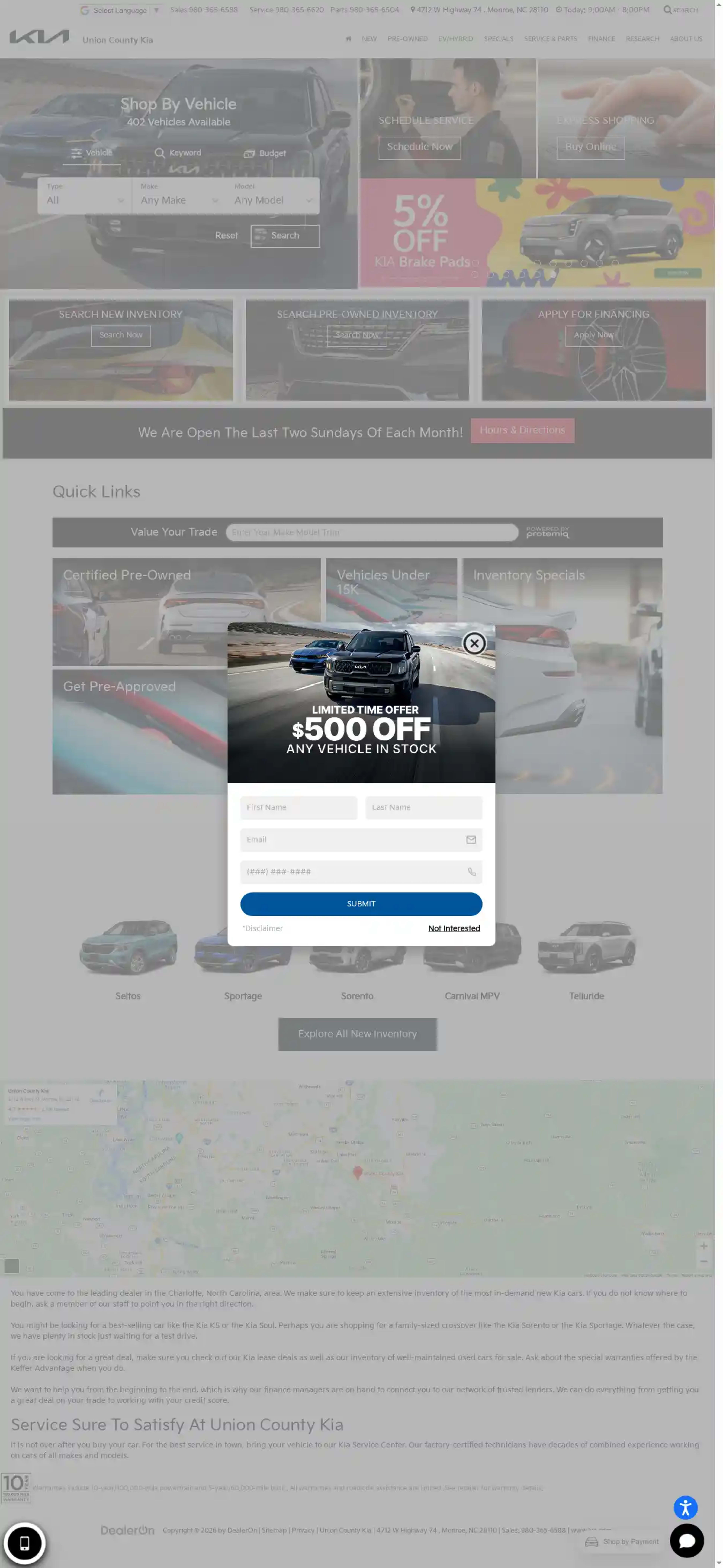 Screenshot of Union County Kia