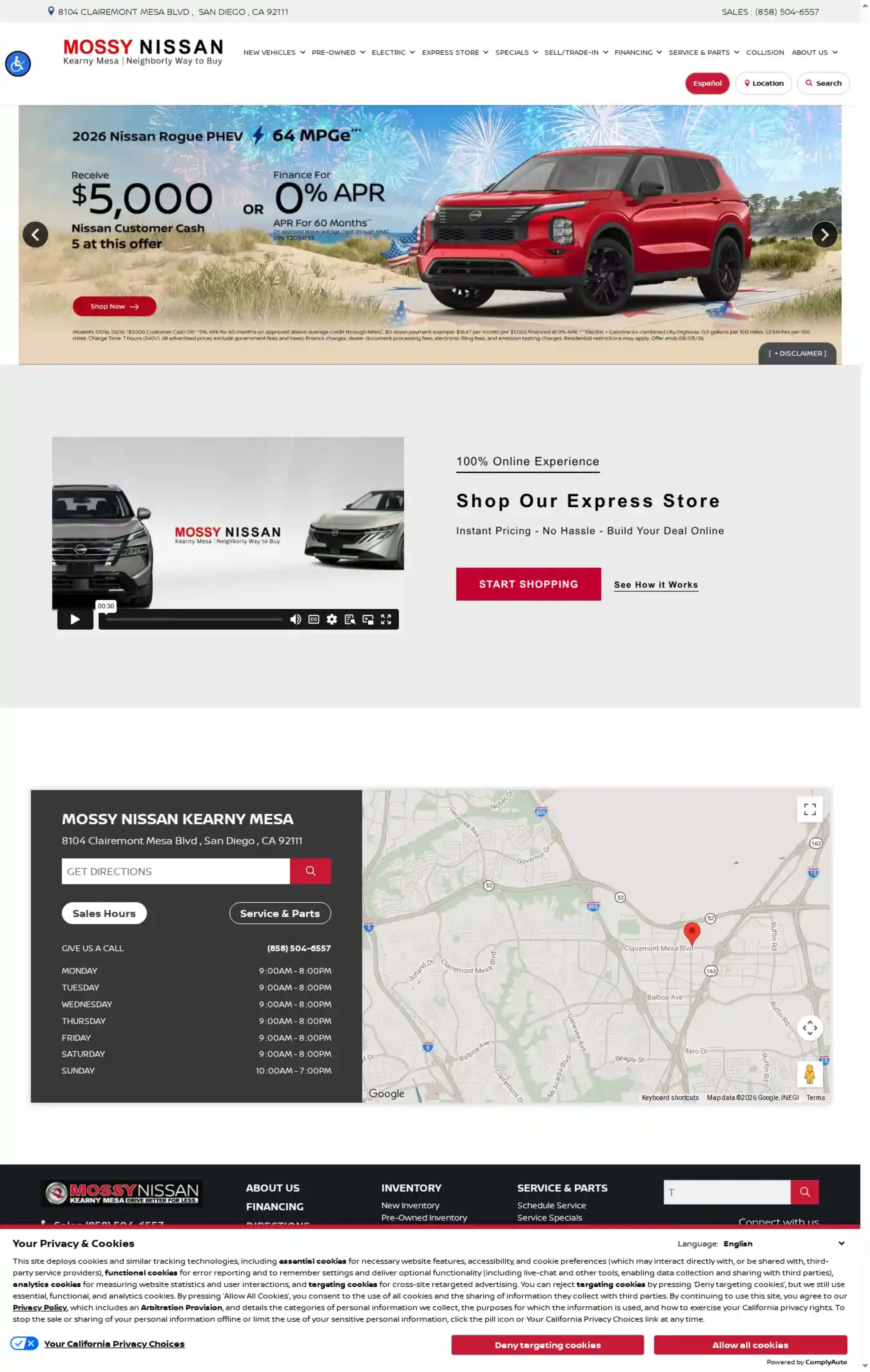 Screenshot of Mossy Nissan Kearny Mesa