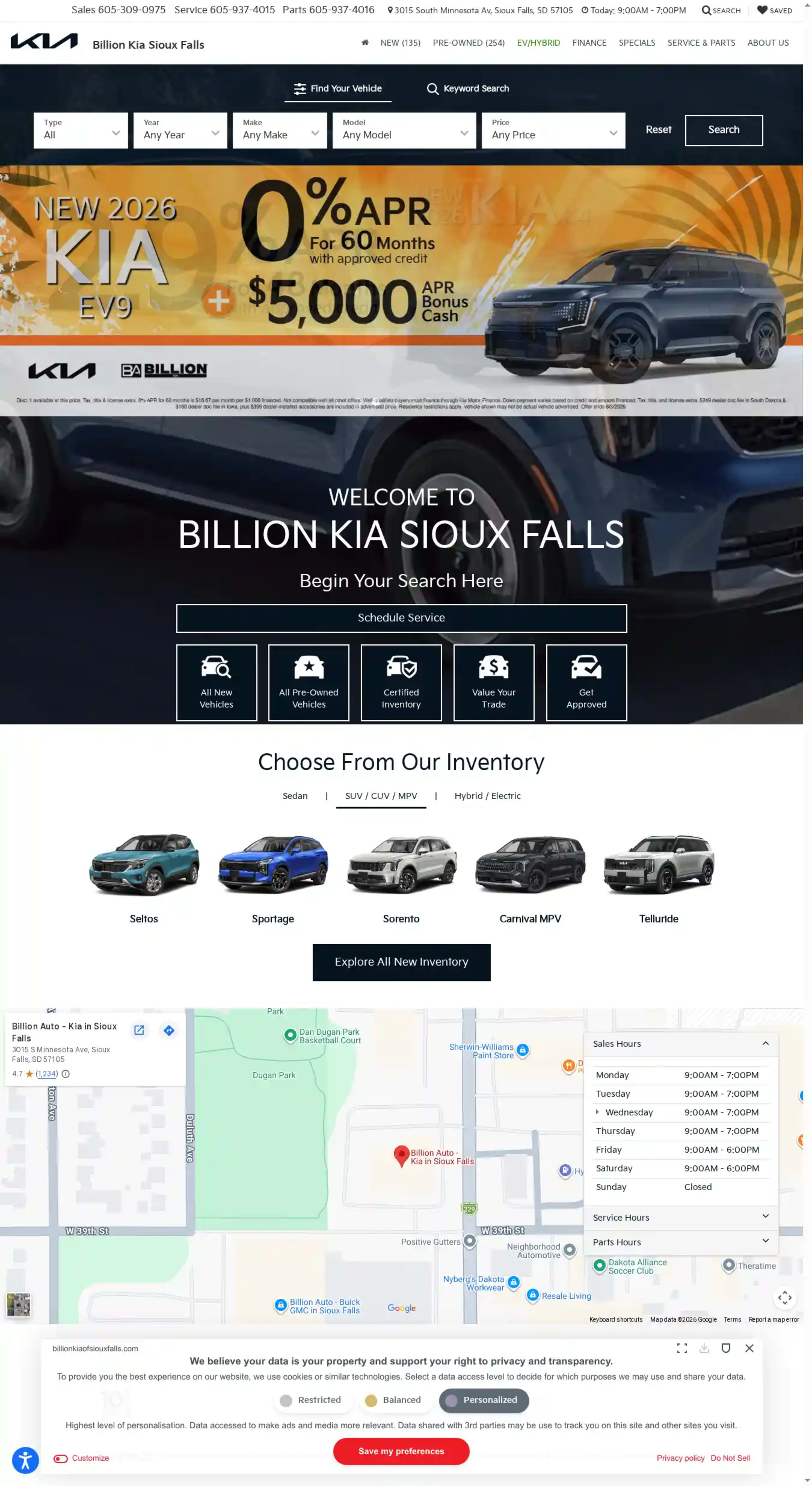 Screenshot of Billion Kia Sioux Falls